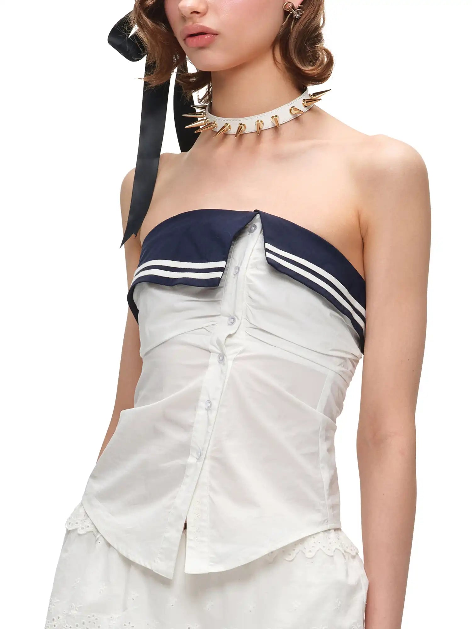 1Jinn Studio Nautical Foldover Coller Strapless Tube Top | Canton Collective