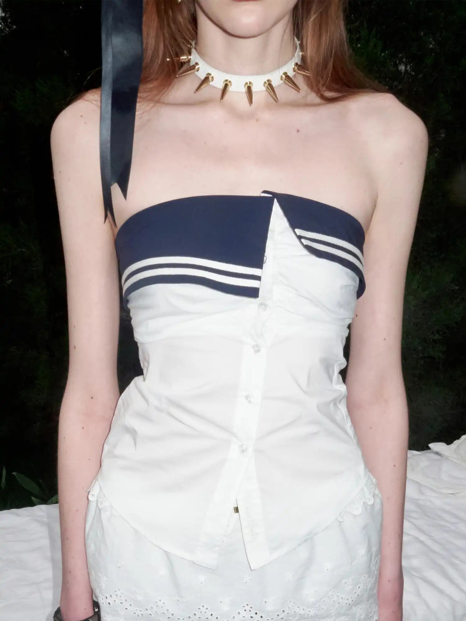 1Jinn Studio Nautical Foldover Coller Strapless Tube Top | Canton Collective