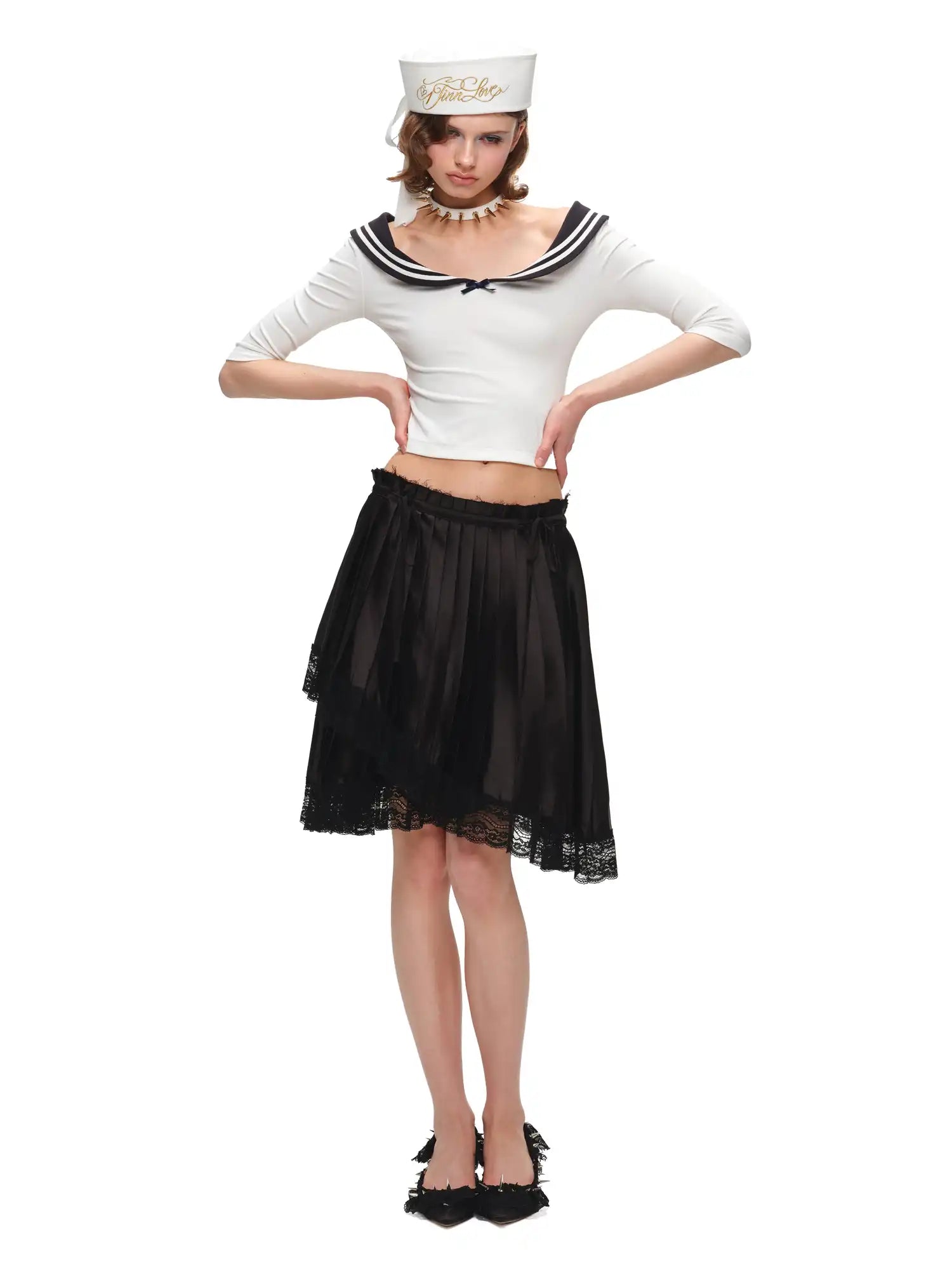 1Jinn Studio Nautical Sailor Collar Knit Crop Top | Canton Collective