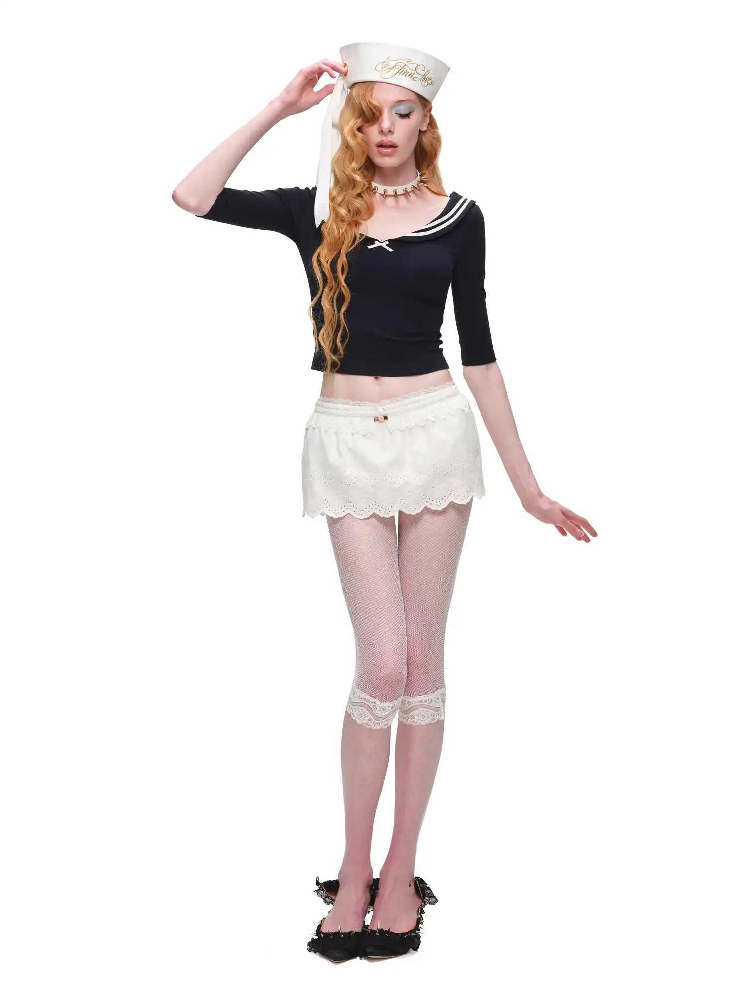 1Jinn Studio Nautical Sailor Collar Knit Crop Top | Canton Collective