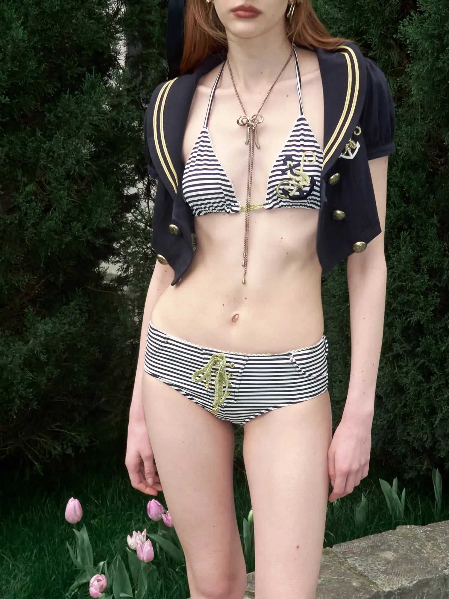1Jinn Studio Nautical Stripe Halter Triangle Bikini Set | Canton Collective