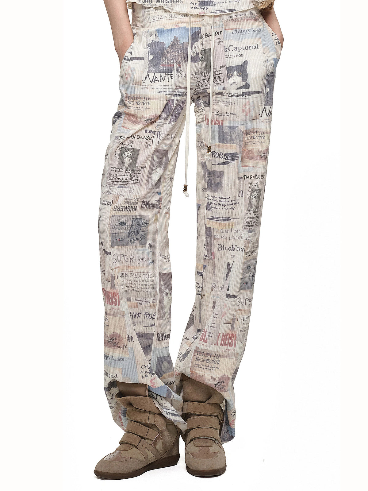 1Jinn Studio Newspaper Print Waffle Wide Leg Sweatpants | Canton Collective