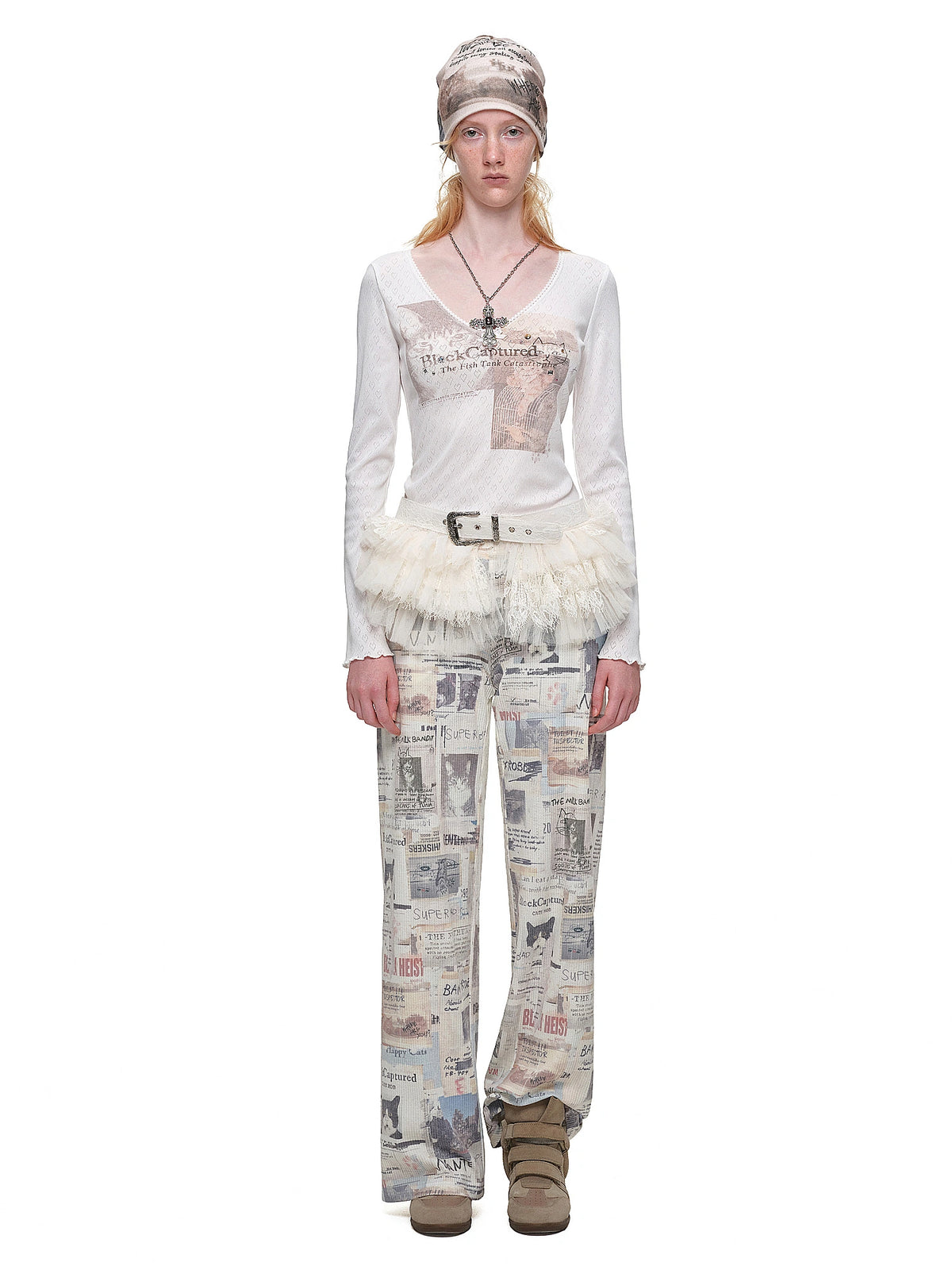 1Jinn Studio Newspaper Print Waffle Wide Leg Sweatpants | Canton Collective