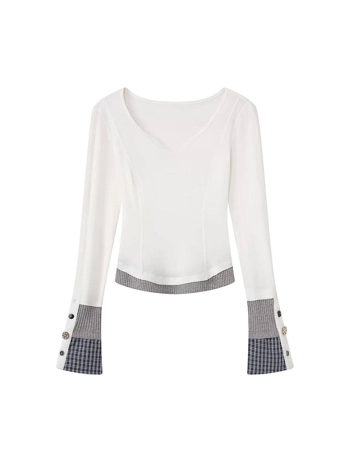 Deleteex Notched Neck Fitted Long Sleeve Layered Top | Canton Collective