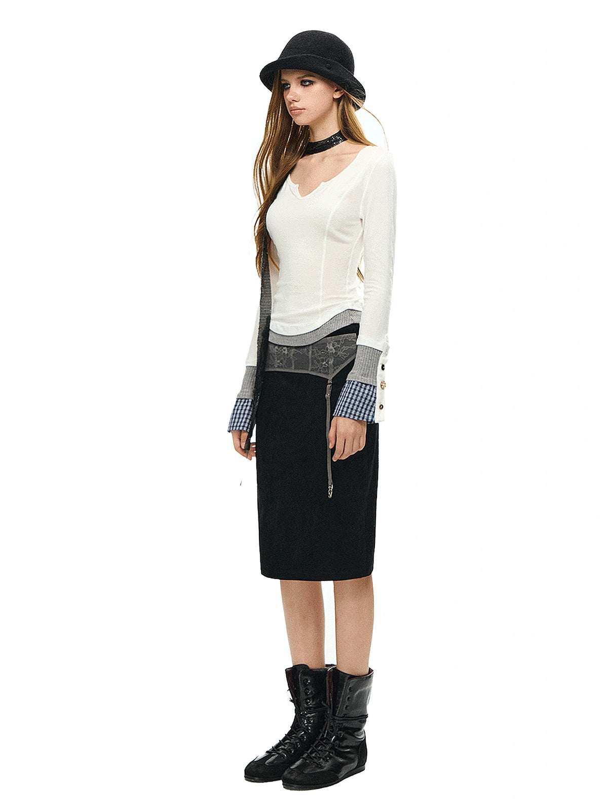 Deleteex Notched Neck Fitted Long Sleeve Layered Top | Canton Collective