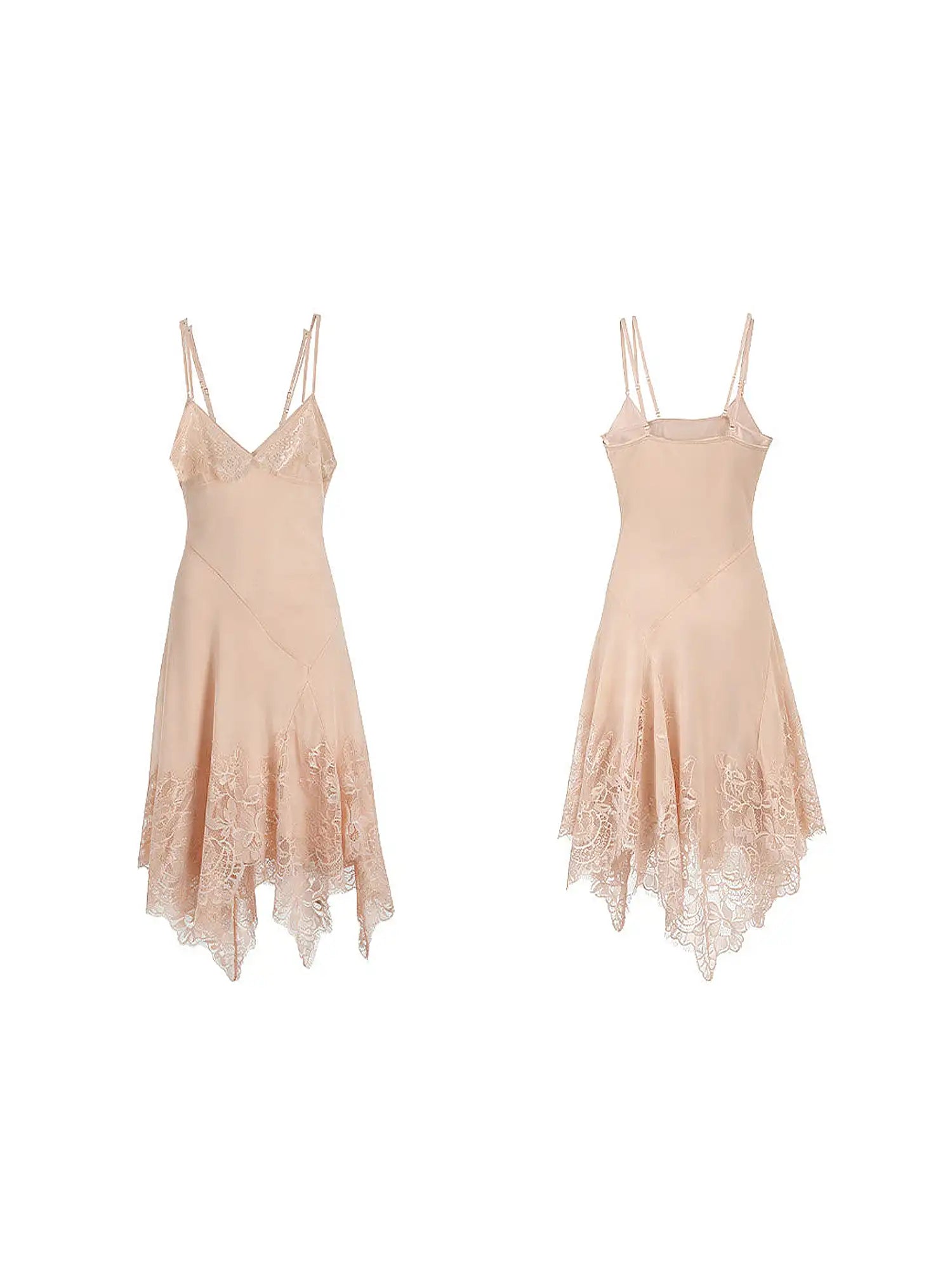 2th Desire Nude Pink Asymmetric Lace Trim Slip Dress | Canton Collective