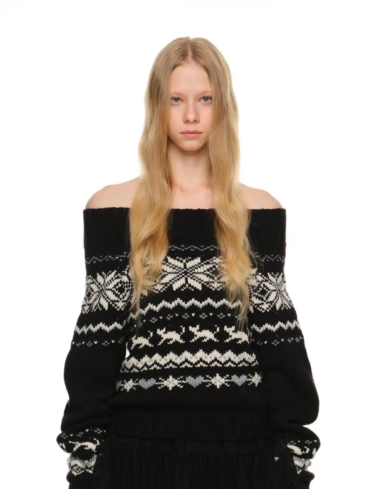 1Jinn Studio Off-Shoulder Christmas Fair Isle Sweater | Canton Collective