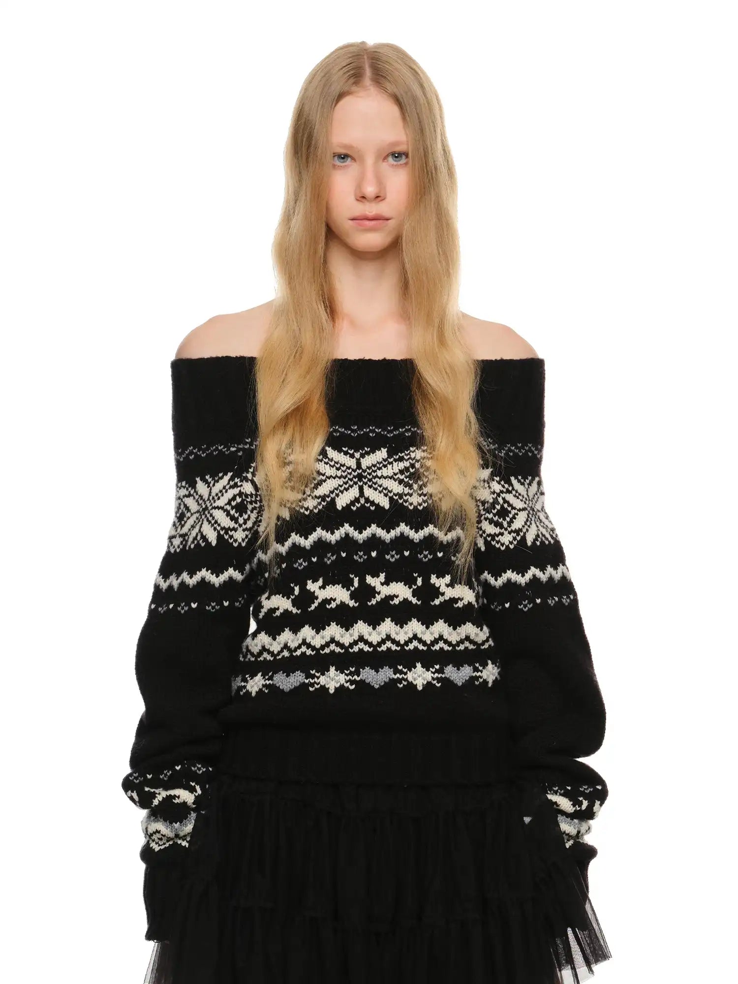 1Jinn Studio Off-Shoulder Christmas Fair Isle Sweater | Canton Collective