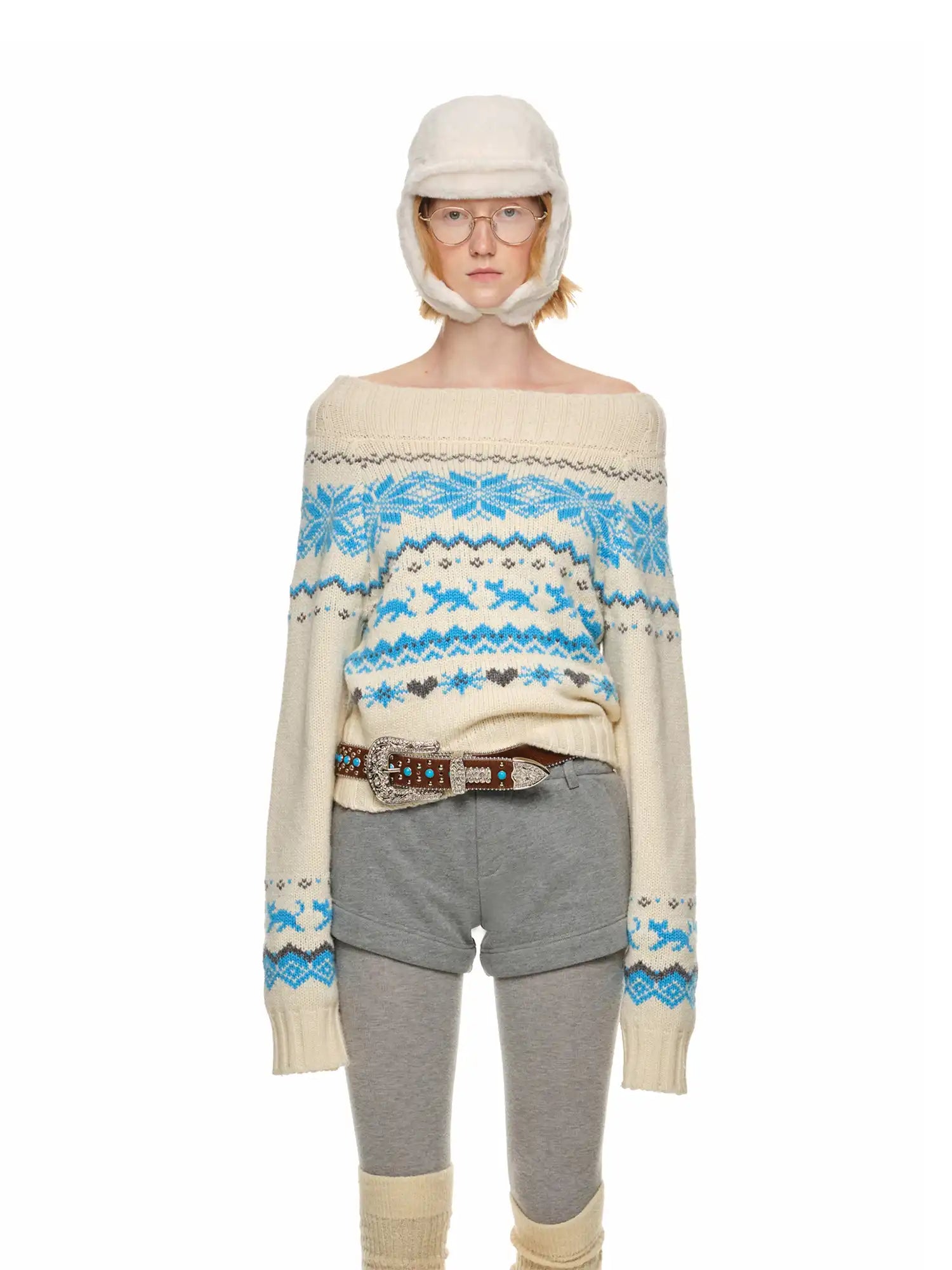 1Jinn Studio Off-Shoulder Christmas Fair Isle Sweater | Canton Collective