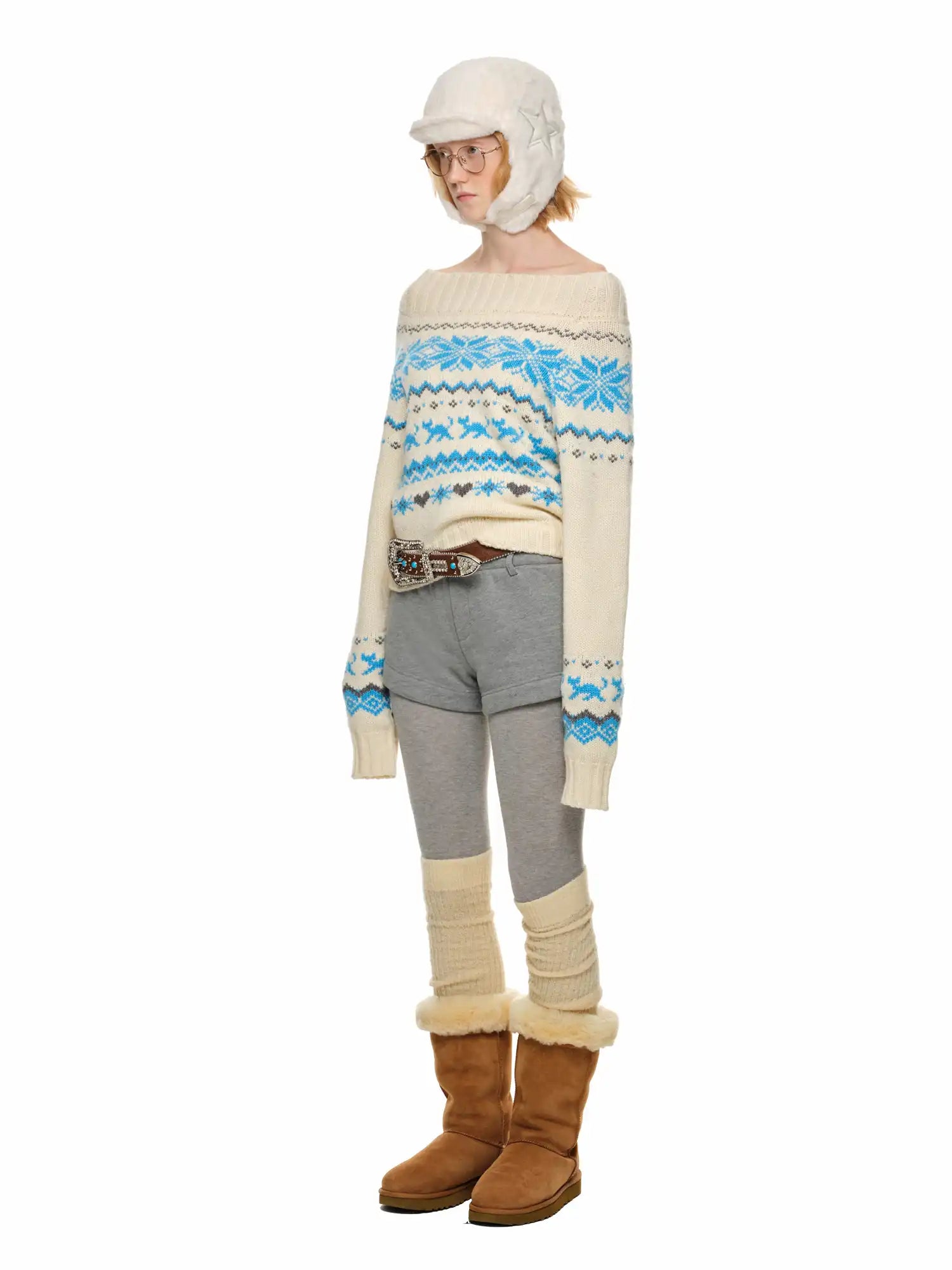 1Jinn Studio Off-Shoulder Christmas Fair Isle Sweater | Canton Collective