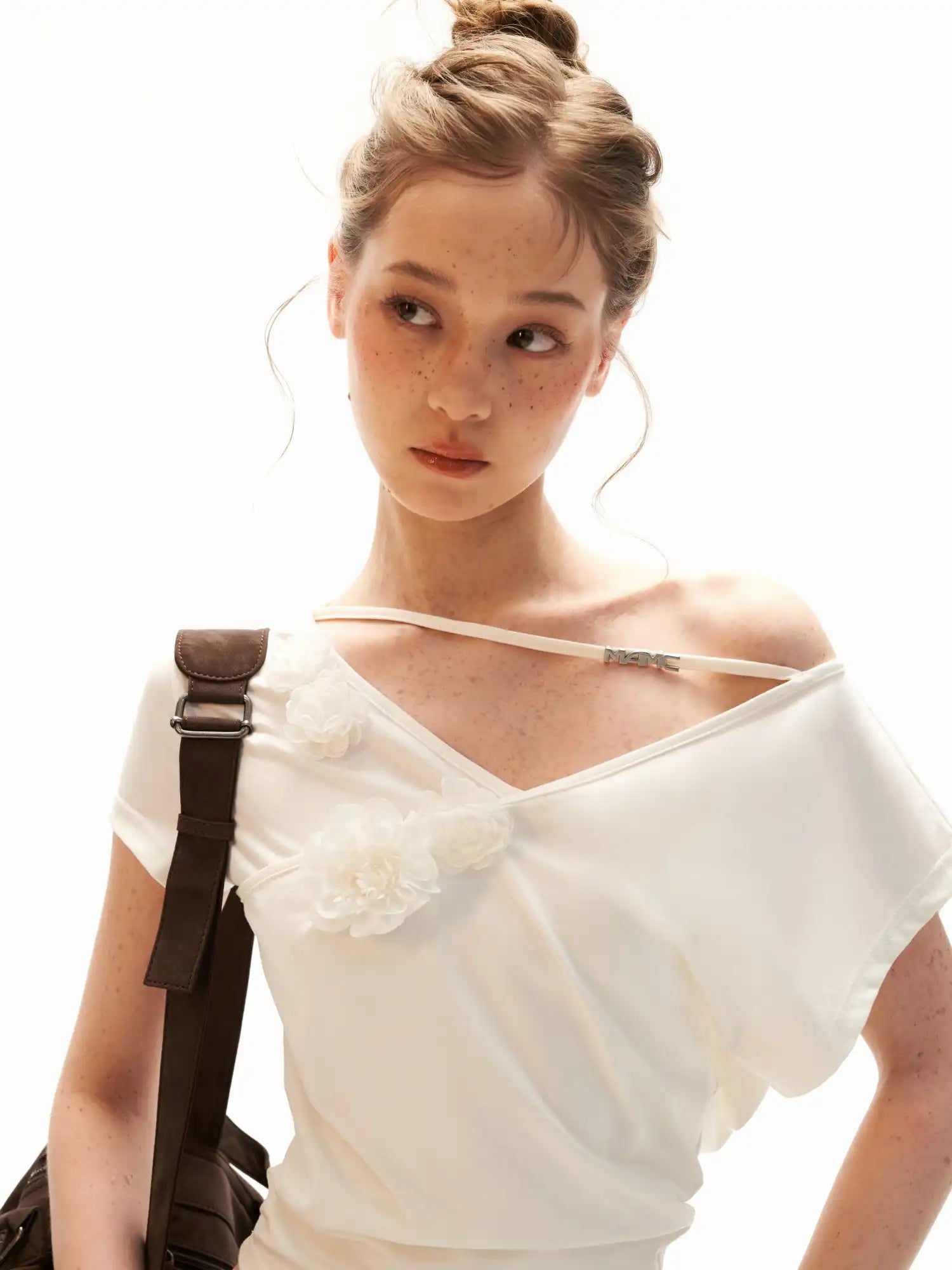 MAMC Off-Shoulder Ruched Asymmetric Blossom Tee | Canton Collective