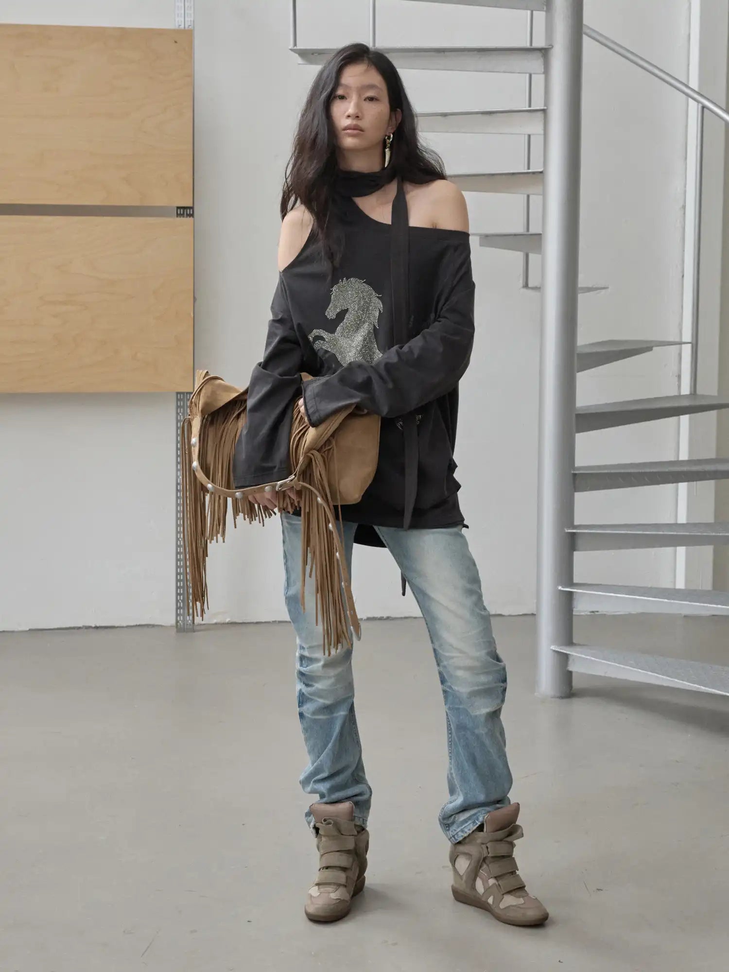 1Jinn Studio Off-The-Shoulder Tie Sweatshirt | Canton Collective