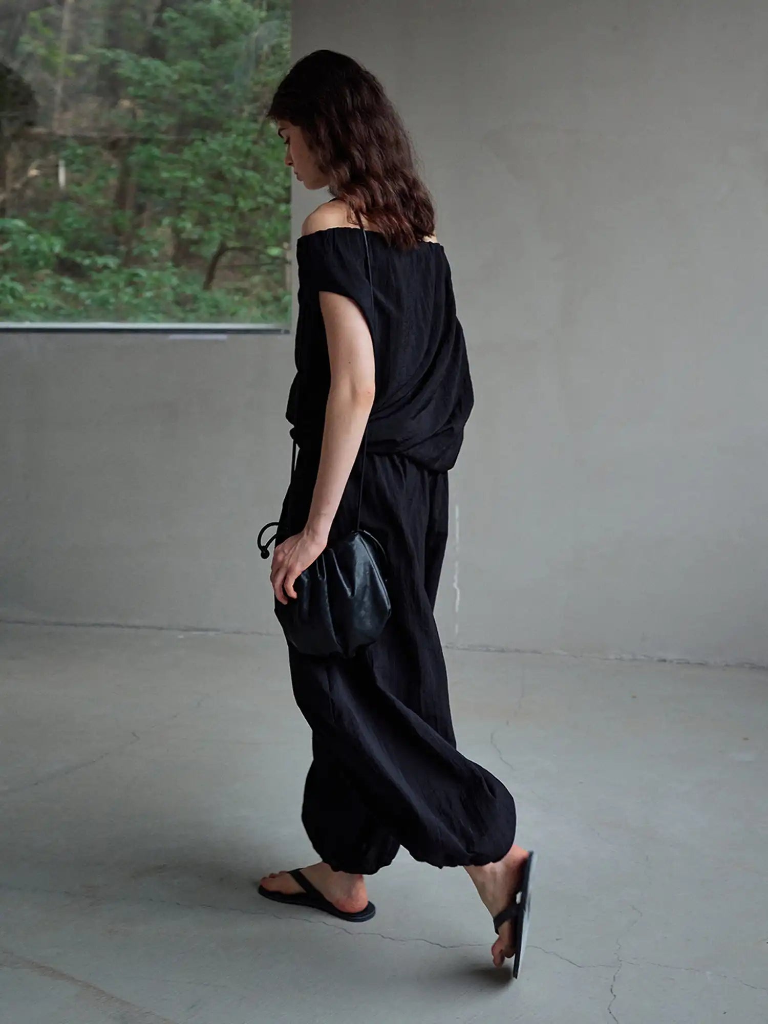 CantonCollective Design Off Shoulder Tencel Top with Ruched Neckline | Canton Collective