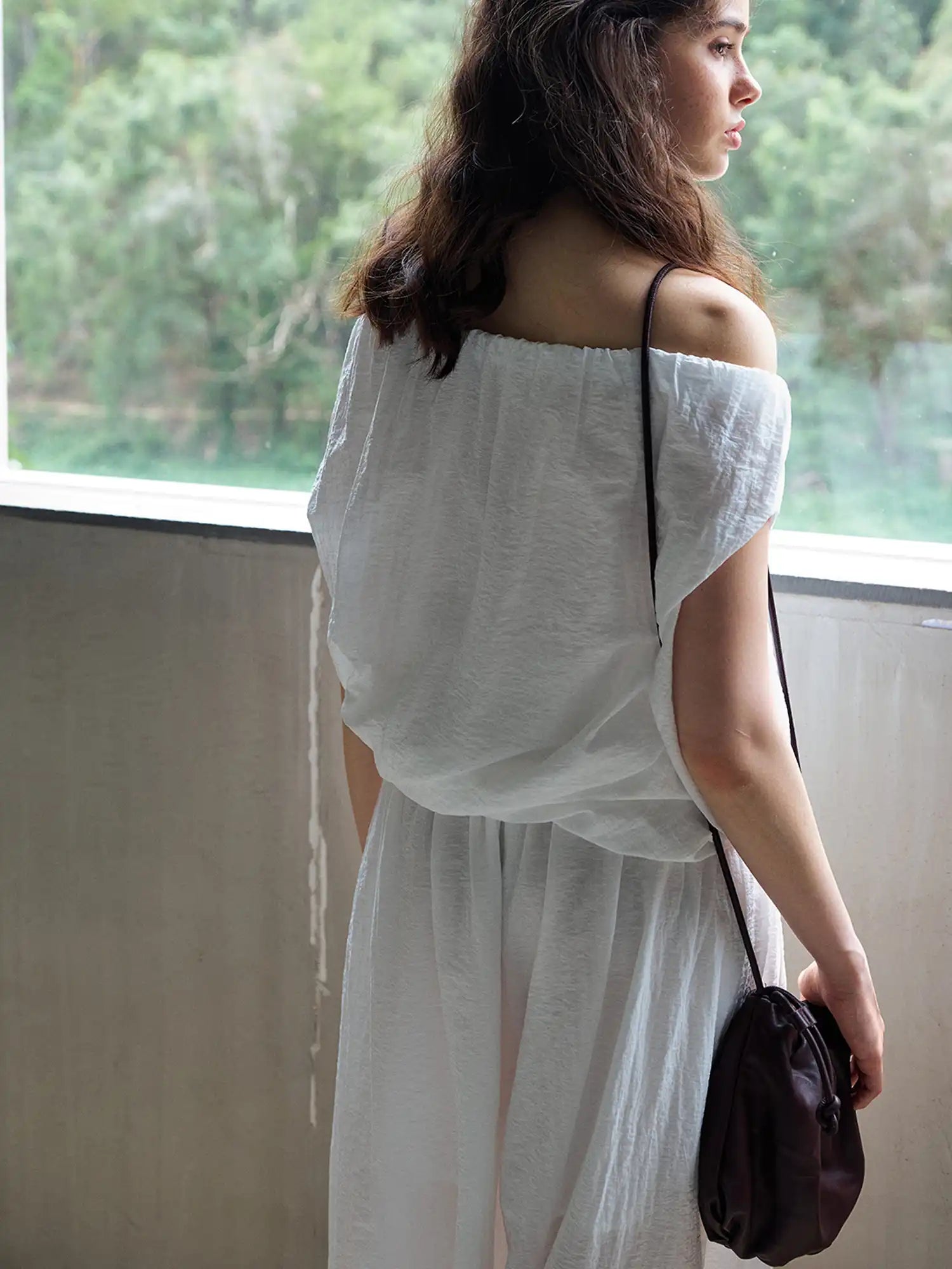 CantonCollective Design Off Shoulder Tencel Top with Ruched Neckline | Canton Collective