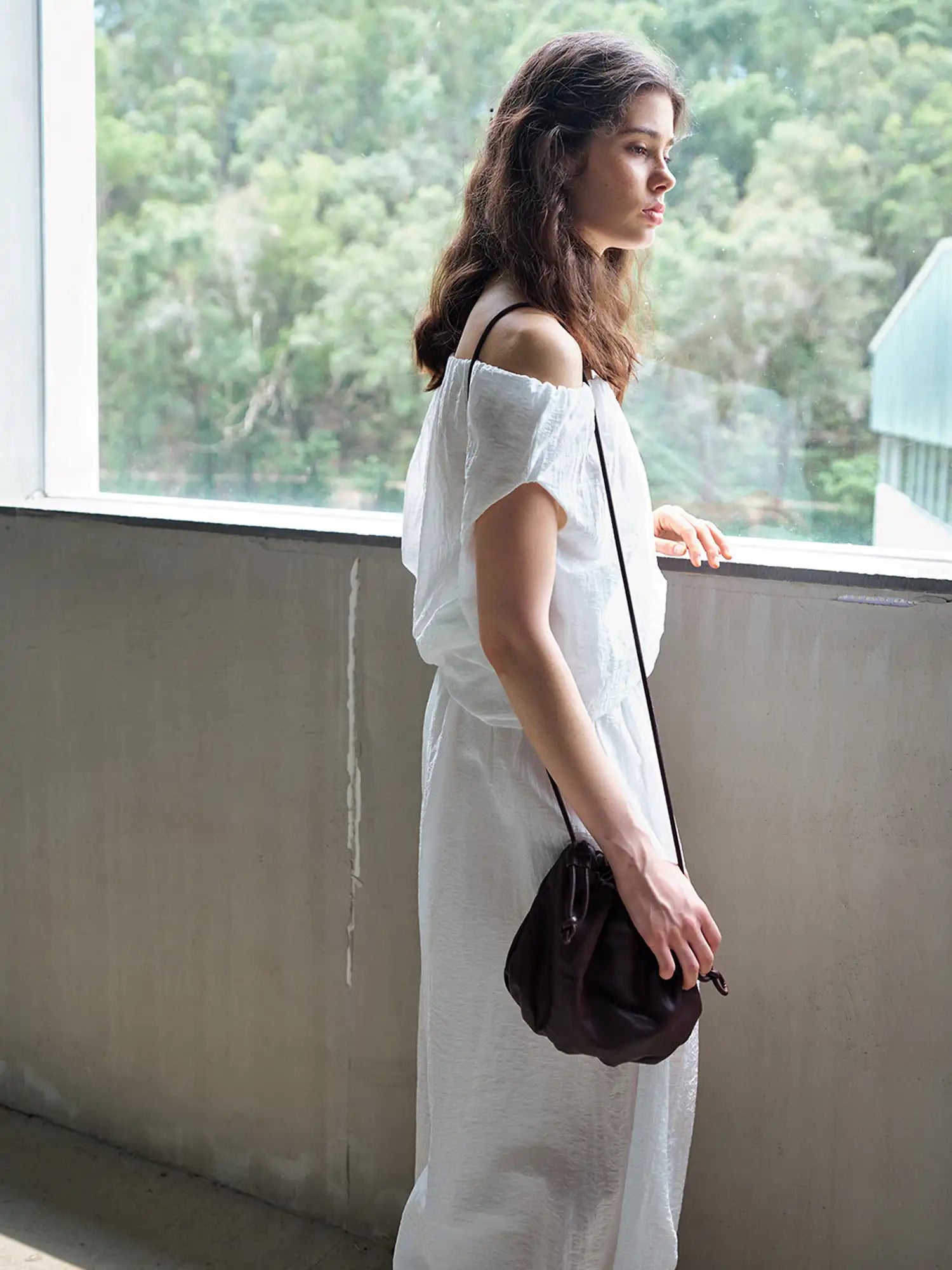 CantonCollective Design Off Shoulder Tencel Top with Ruched Neckline | Canton Collective
