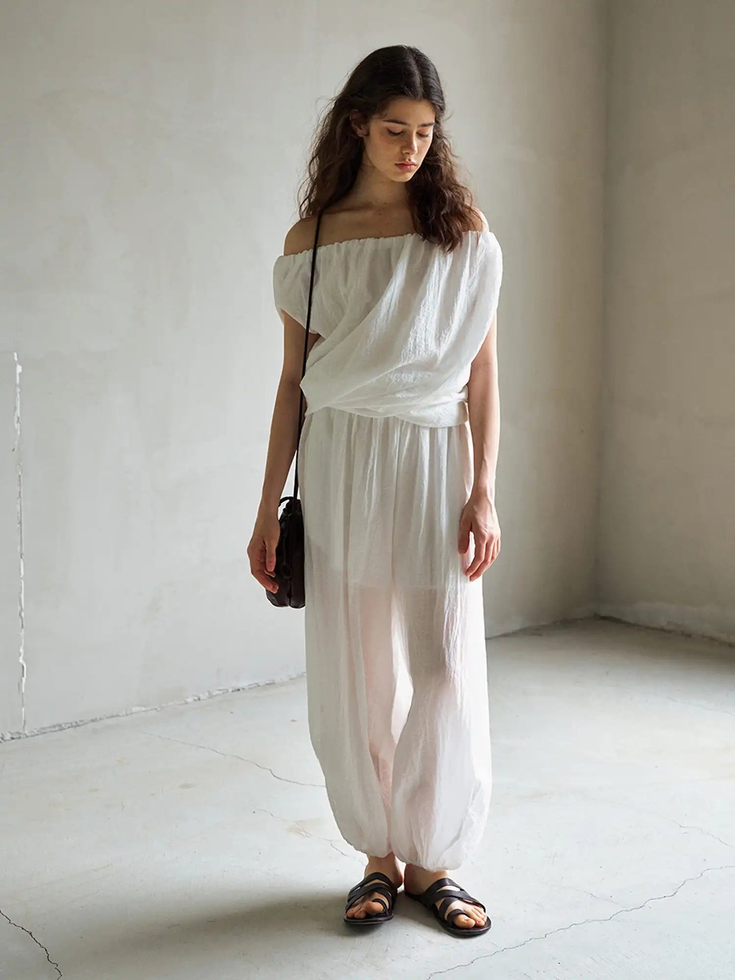 CantonCollective Design Off Shoulder Tencel Top with Ruched Neckline | Canton Collective