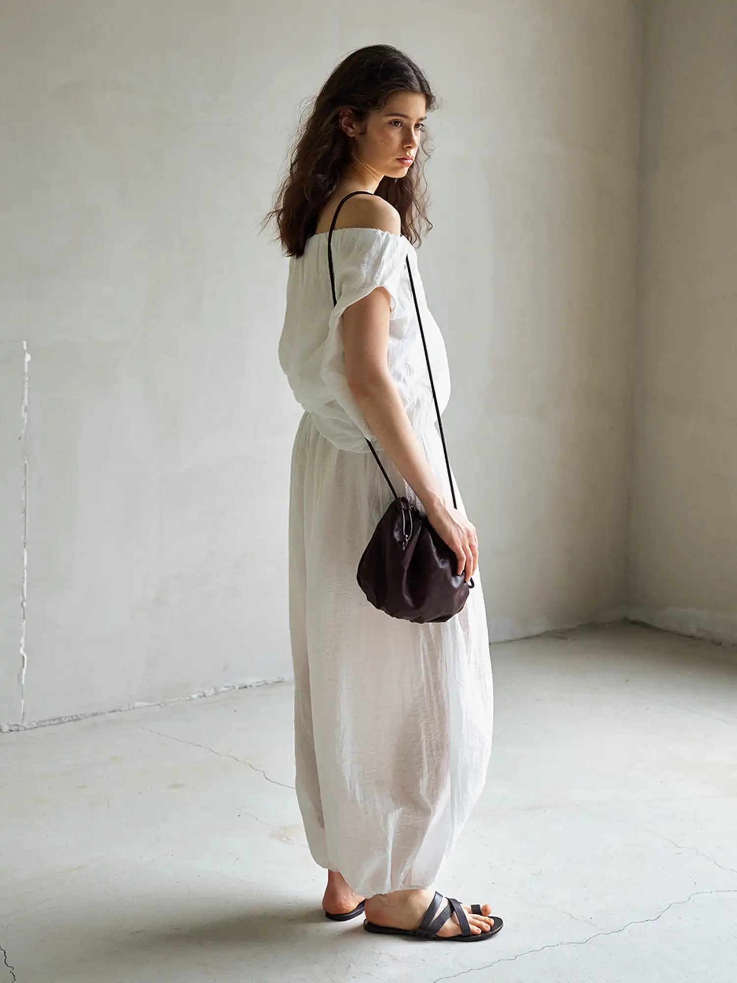 CantonCollective Design Off Shoulder Tencel Top with Ruched Neckline | Canton Collective
