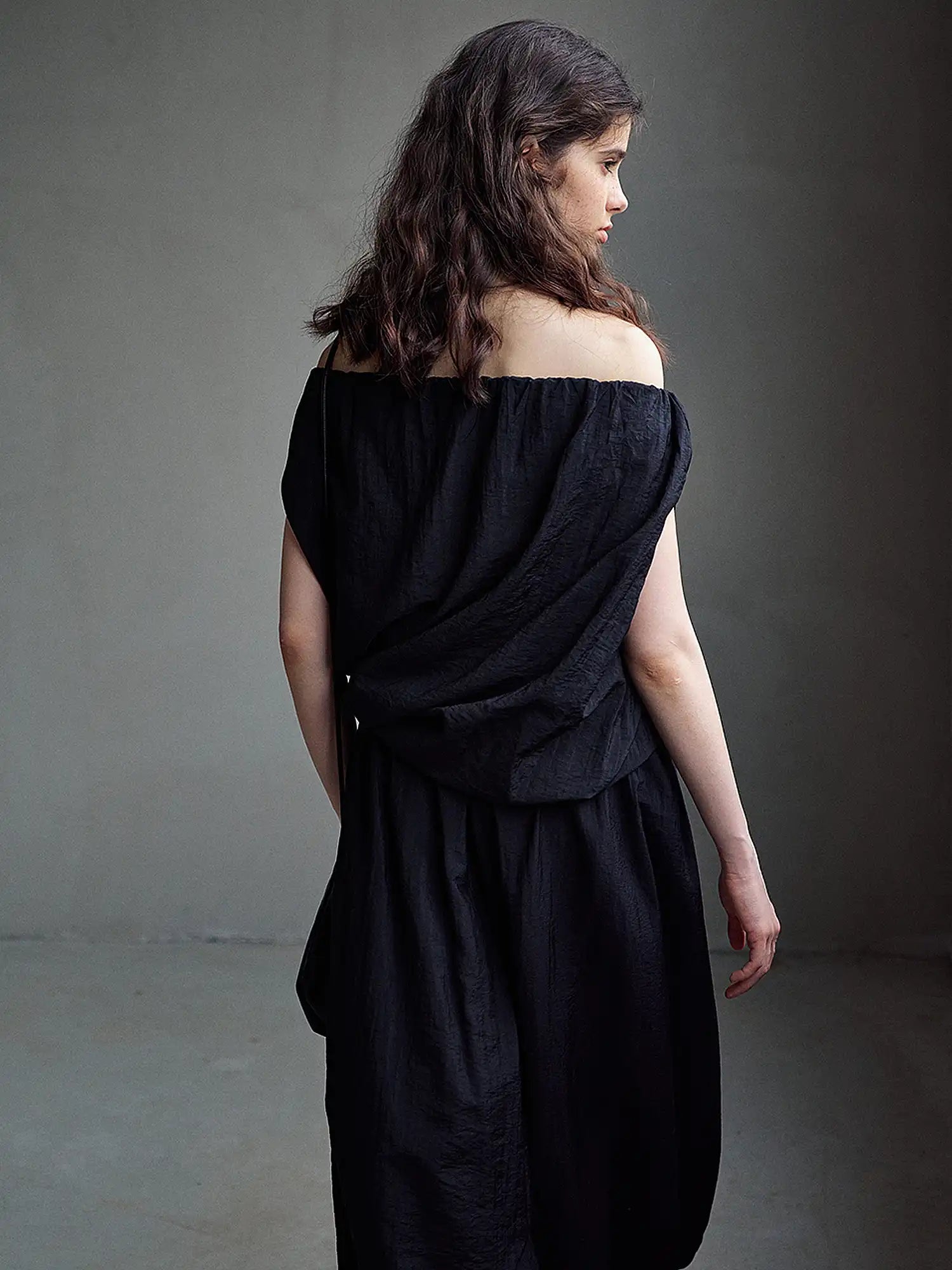 CantonCollective Design Off Shoulder Tencel Top with Ruched Neckline | Canton Collective