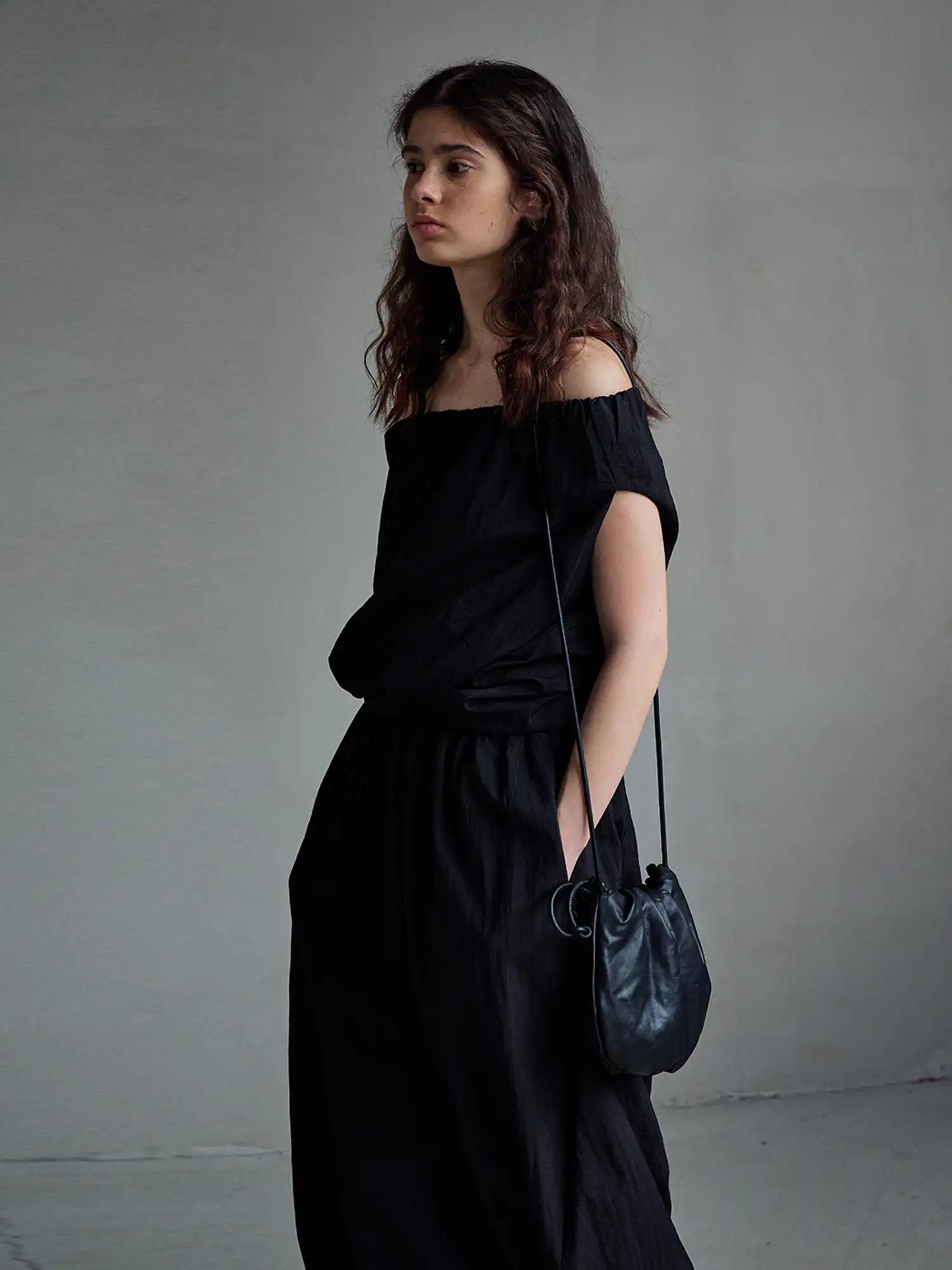 CantonCollective Design Off Shoulder Tencel Top with Ruched Neckline | Canton Collective