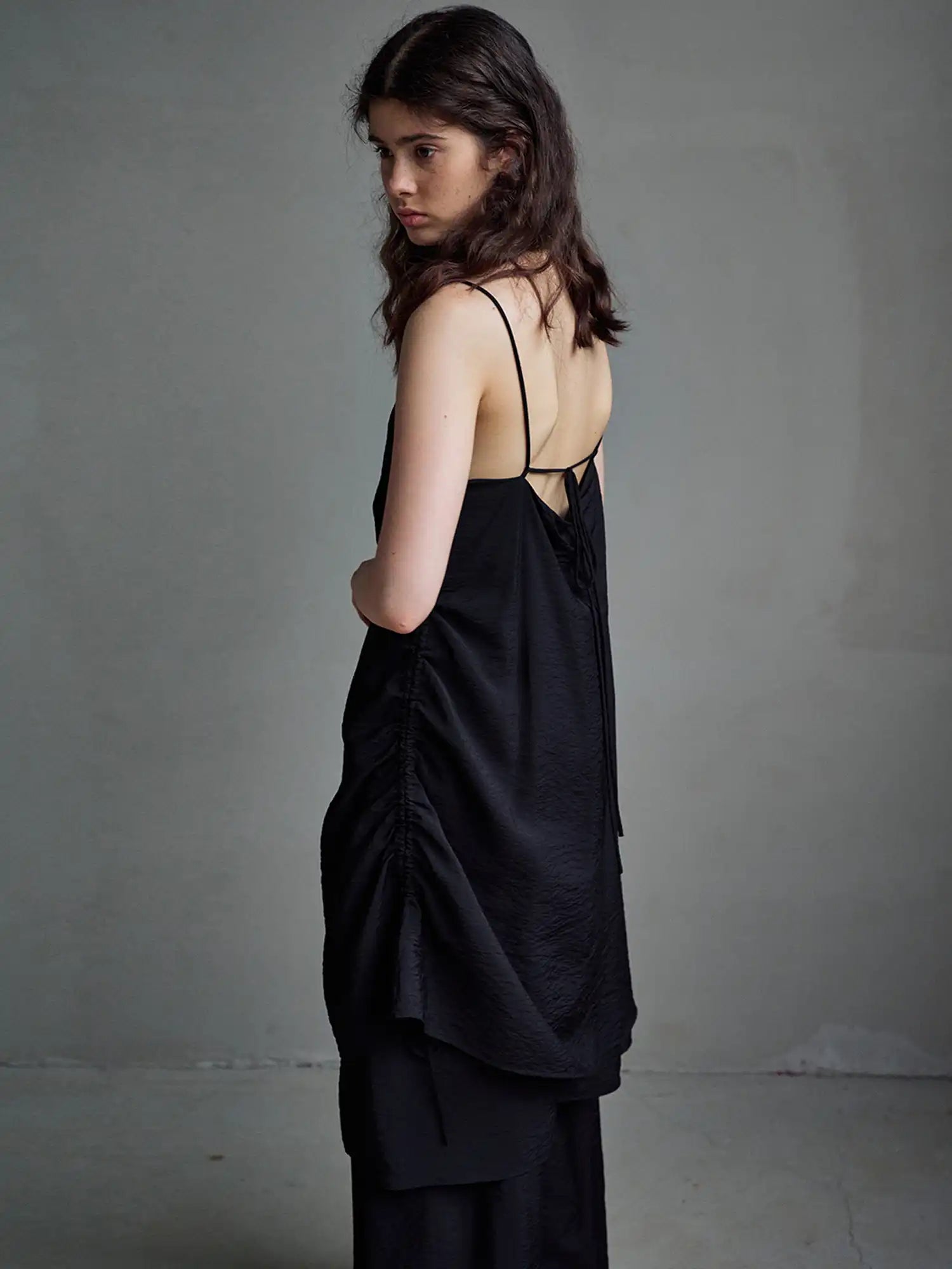 CantonCollective Design Open Back Tie Strap Textured Cotton Slip Dress | Canton Collective