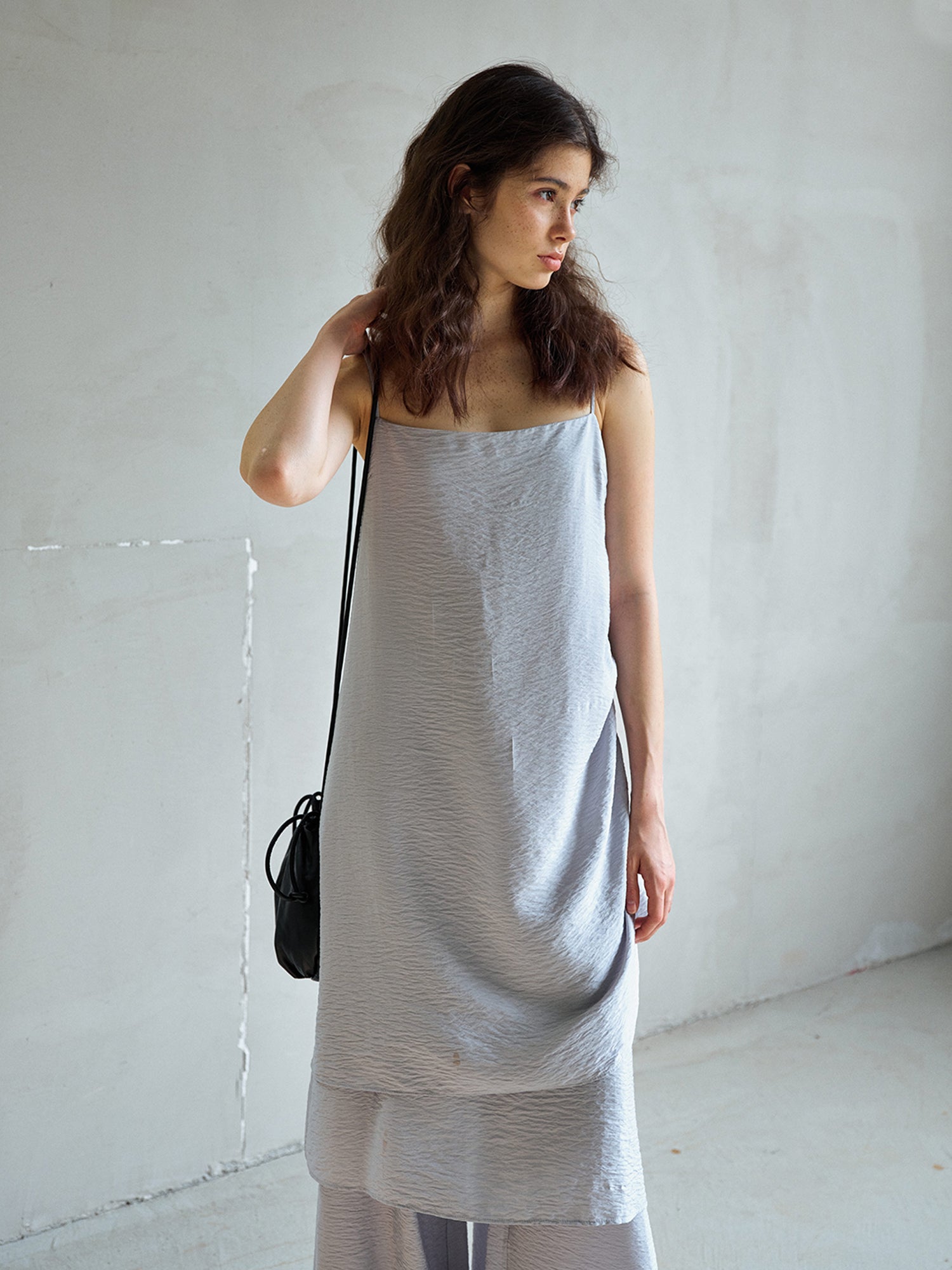 CantonCollective Design Open Back Tie Strap Textured Cotton Slip Dress | Canton Collective