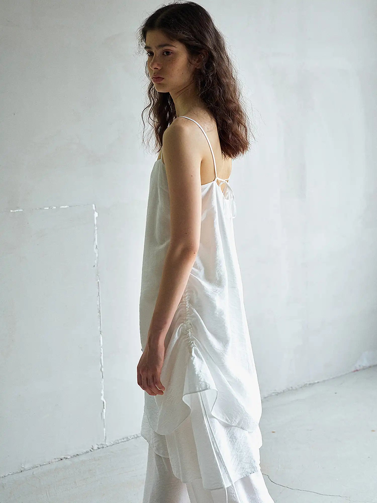 CantonCollective Design Open Back Tie Strap Textured Cotton Slip Dress | Canton Collective