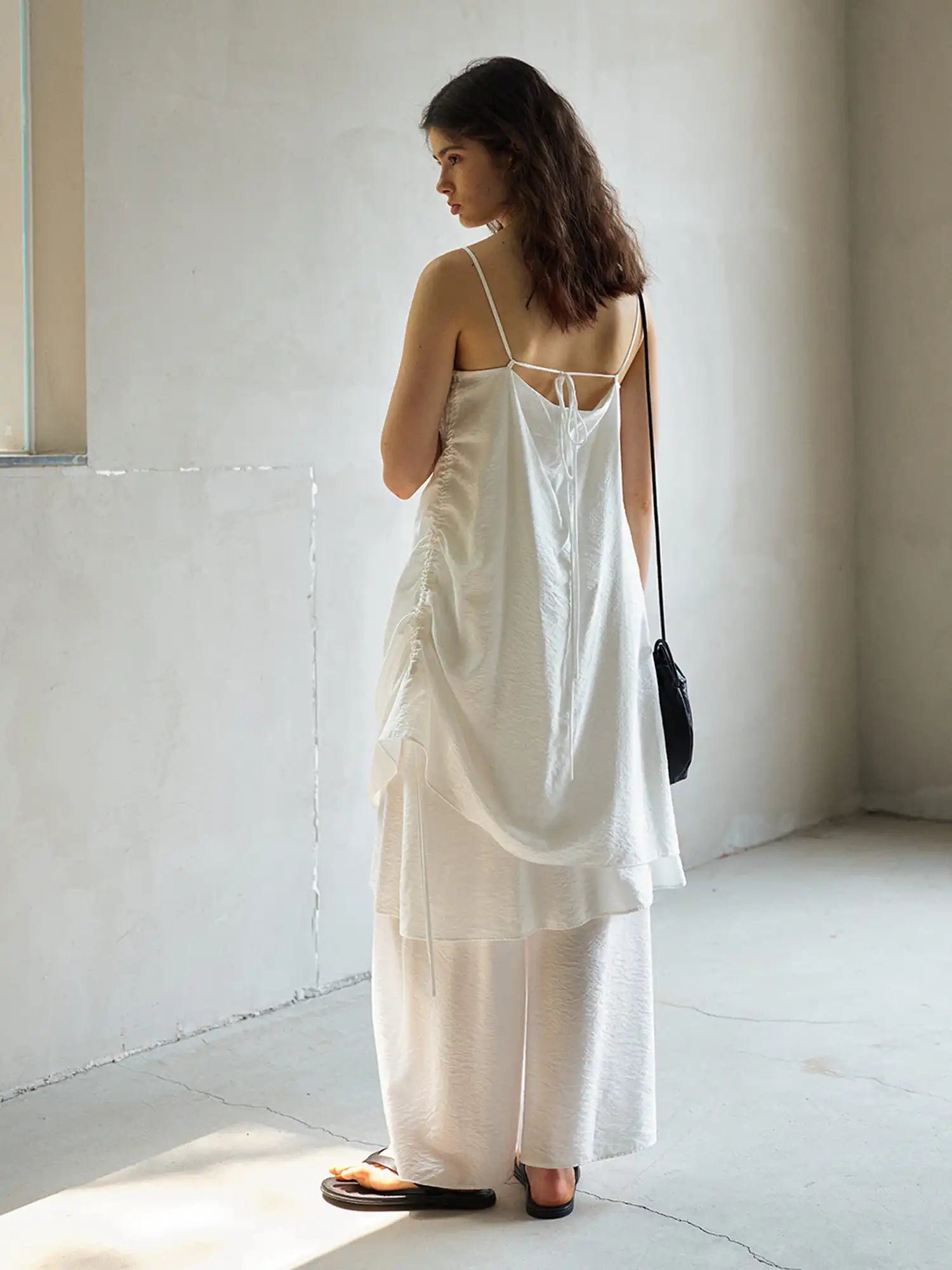 CantonCollective Design Open Back Tie Strap Textured Cotton Slip Dress | Canton Collective