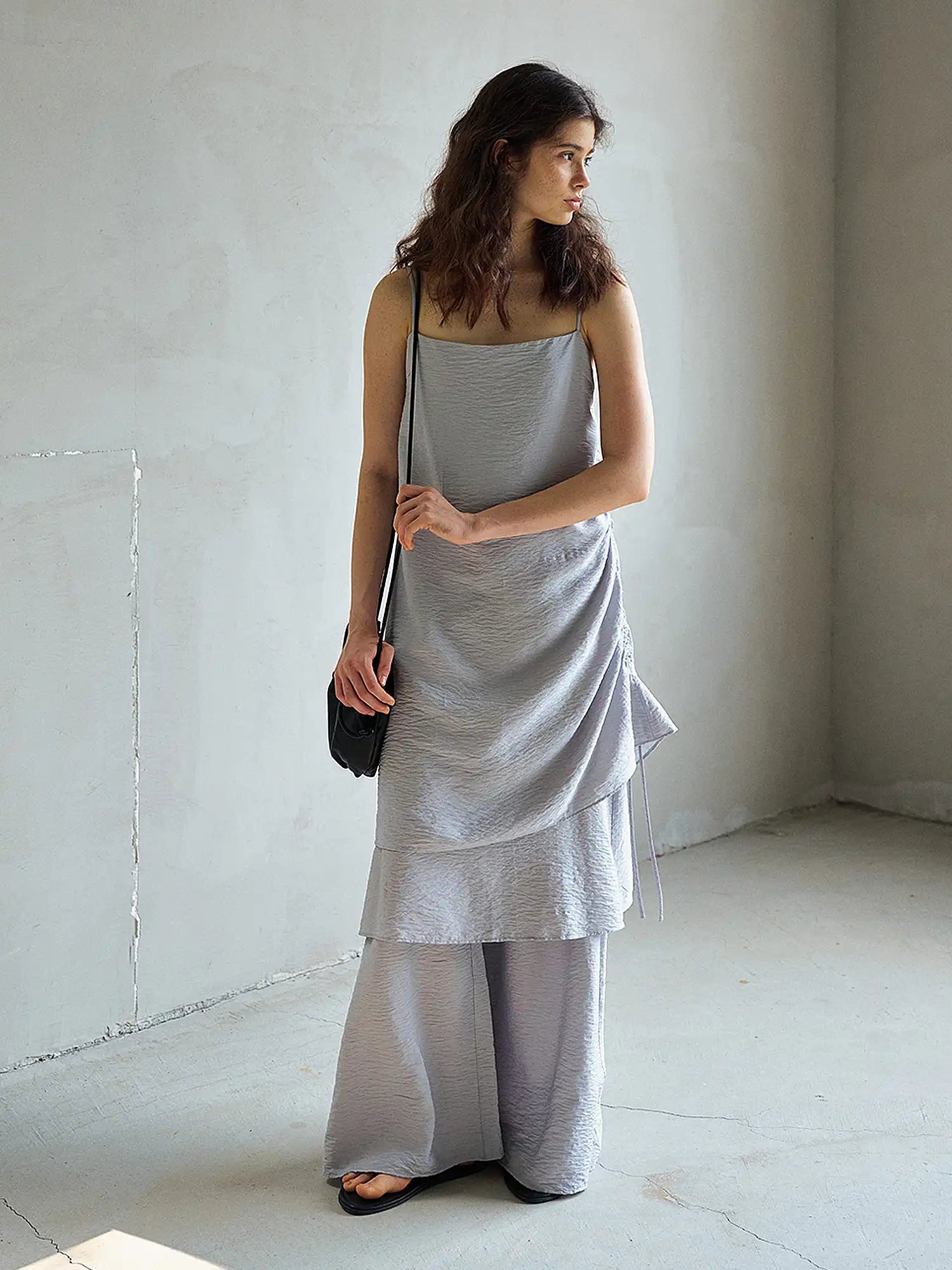 CantonCollective Design Open Back Tie Strap Textured Cotton Slip Dress | Canton Collective