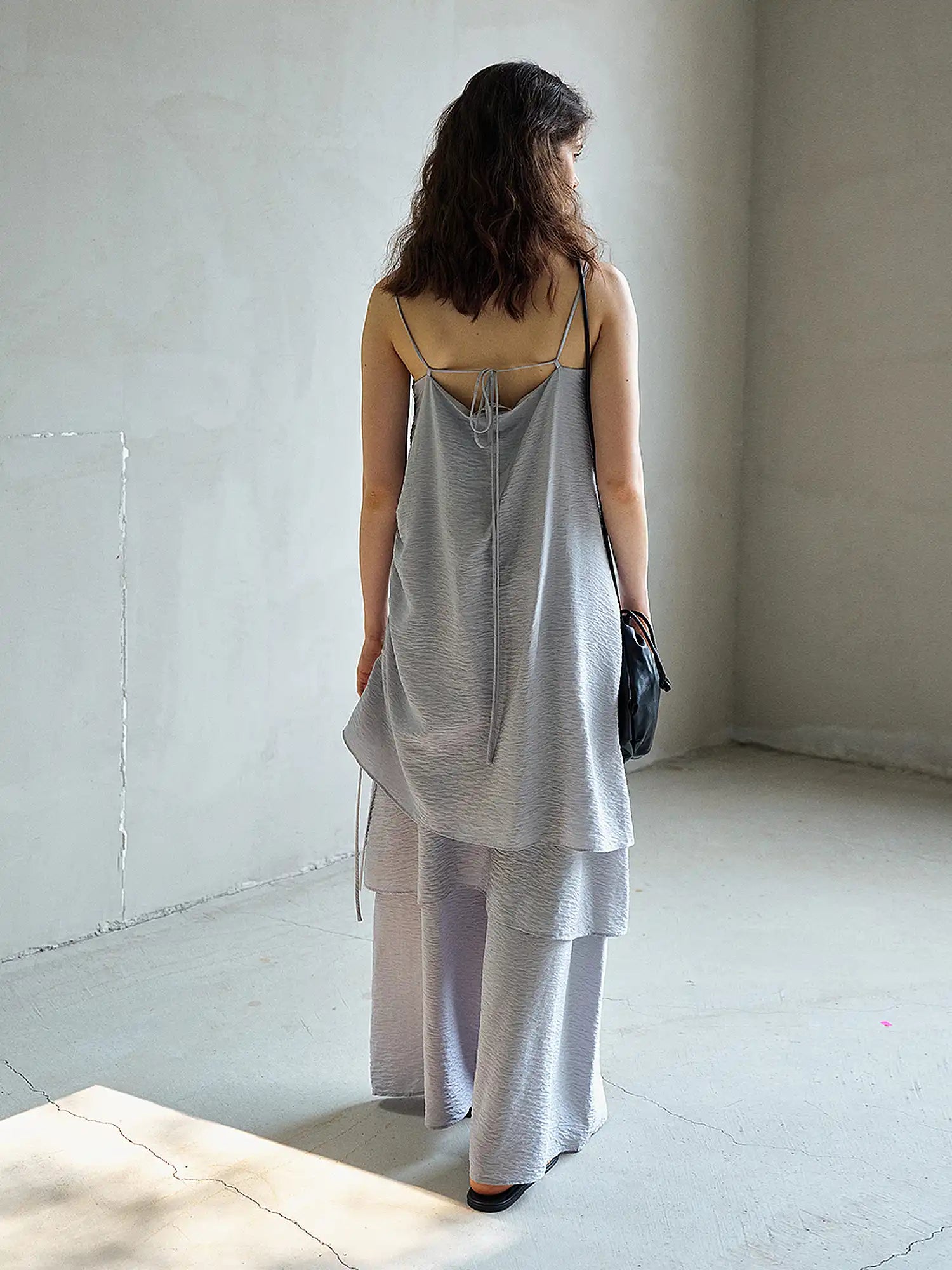 CantonCollective Design Open Back Tie Strap Textured Cotton Slip Dress | Canton Collective