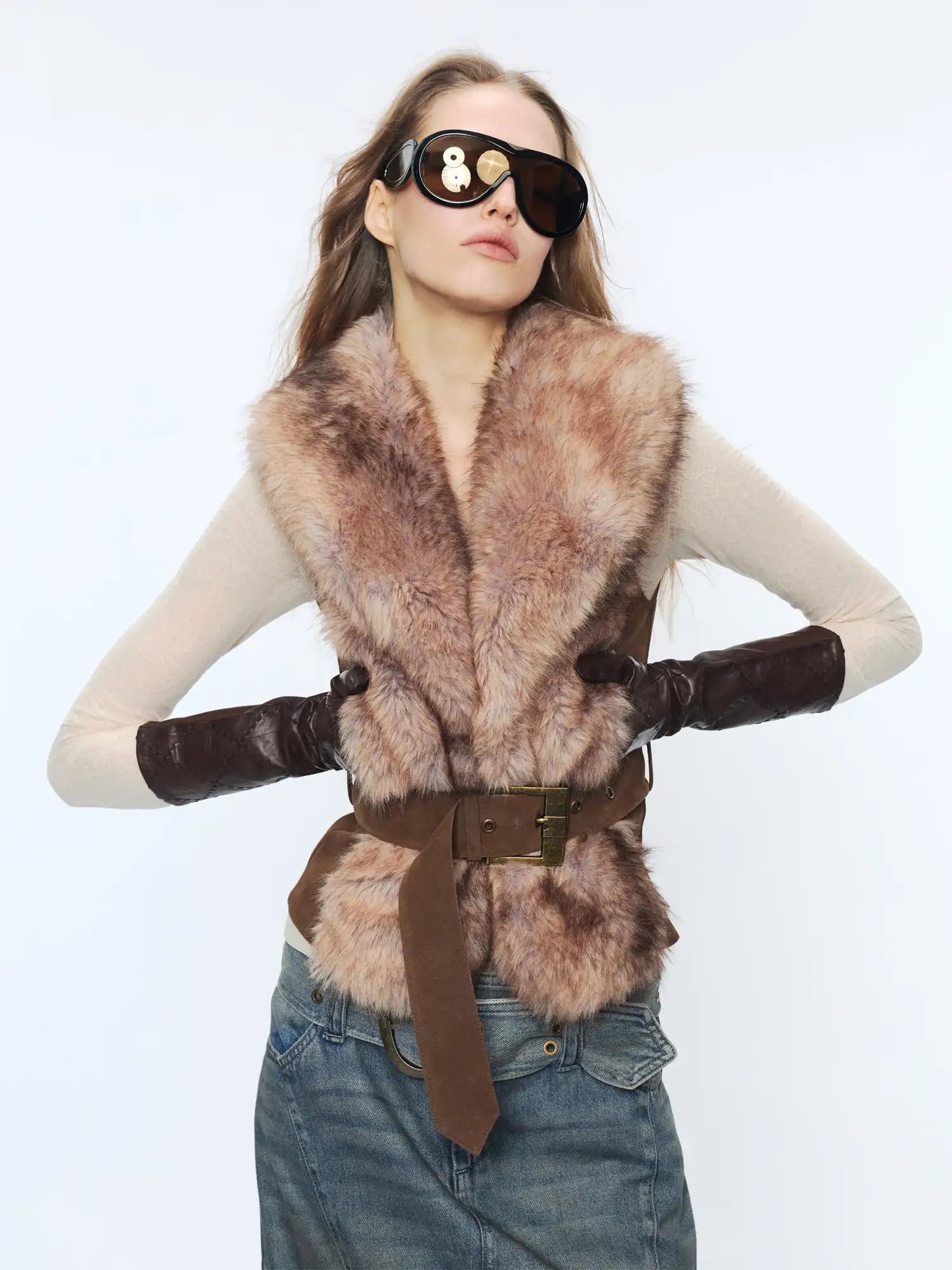 2th Desire Oversized Lapel Gradient Fur Suede Vest | Canton Collective