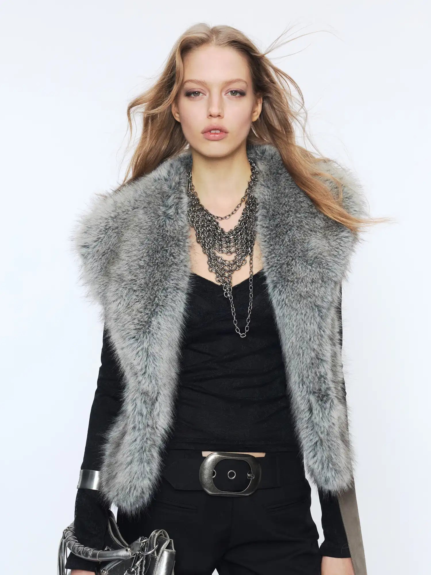 2th Desire Oversized Lapel Gradient Fur Suede Vest | Canton Collective