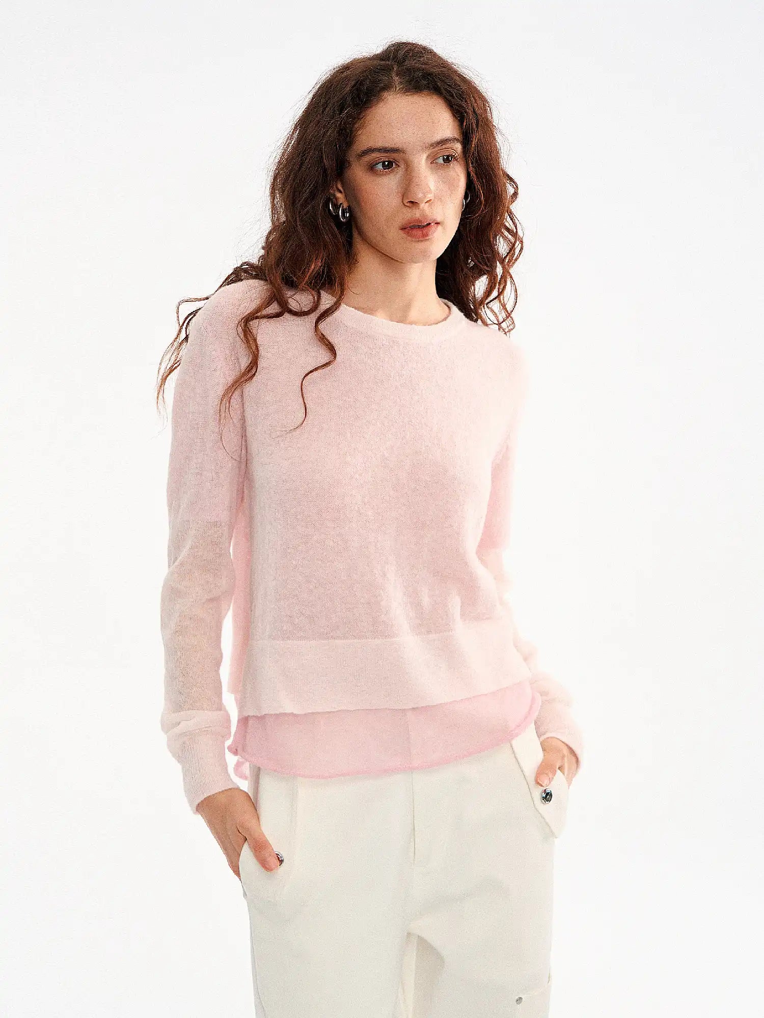 Petal Pink Layered Wool Blend Top