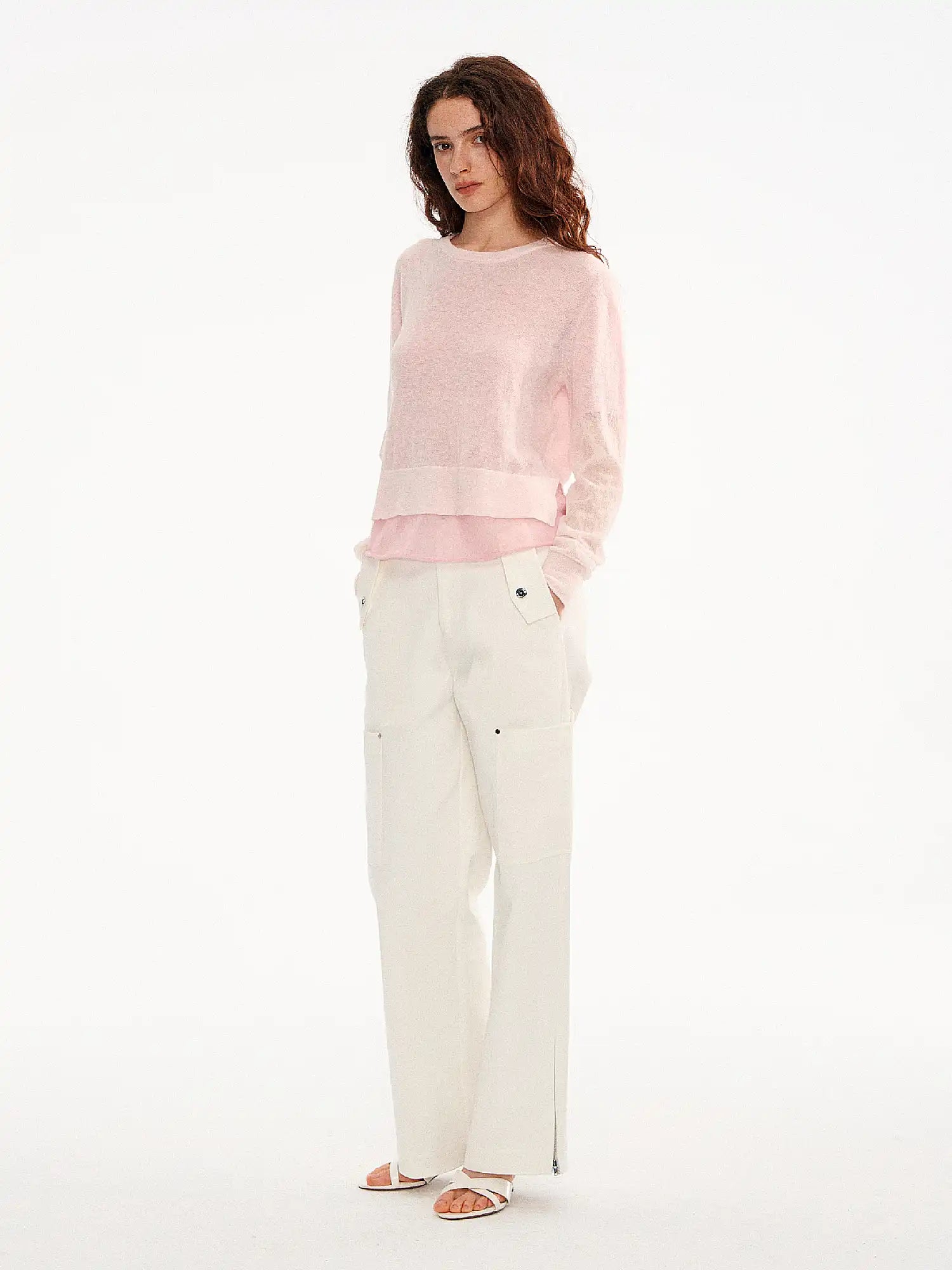 Petal Pink Layered Wool Blend Top