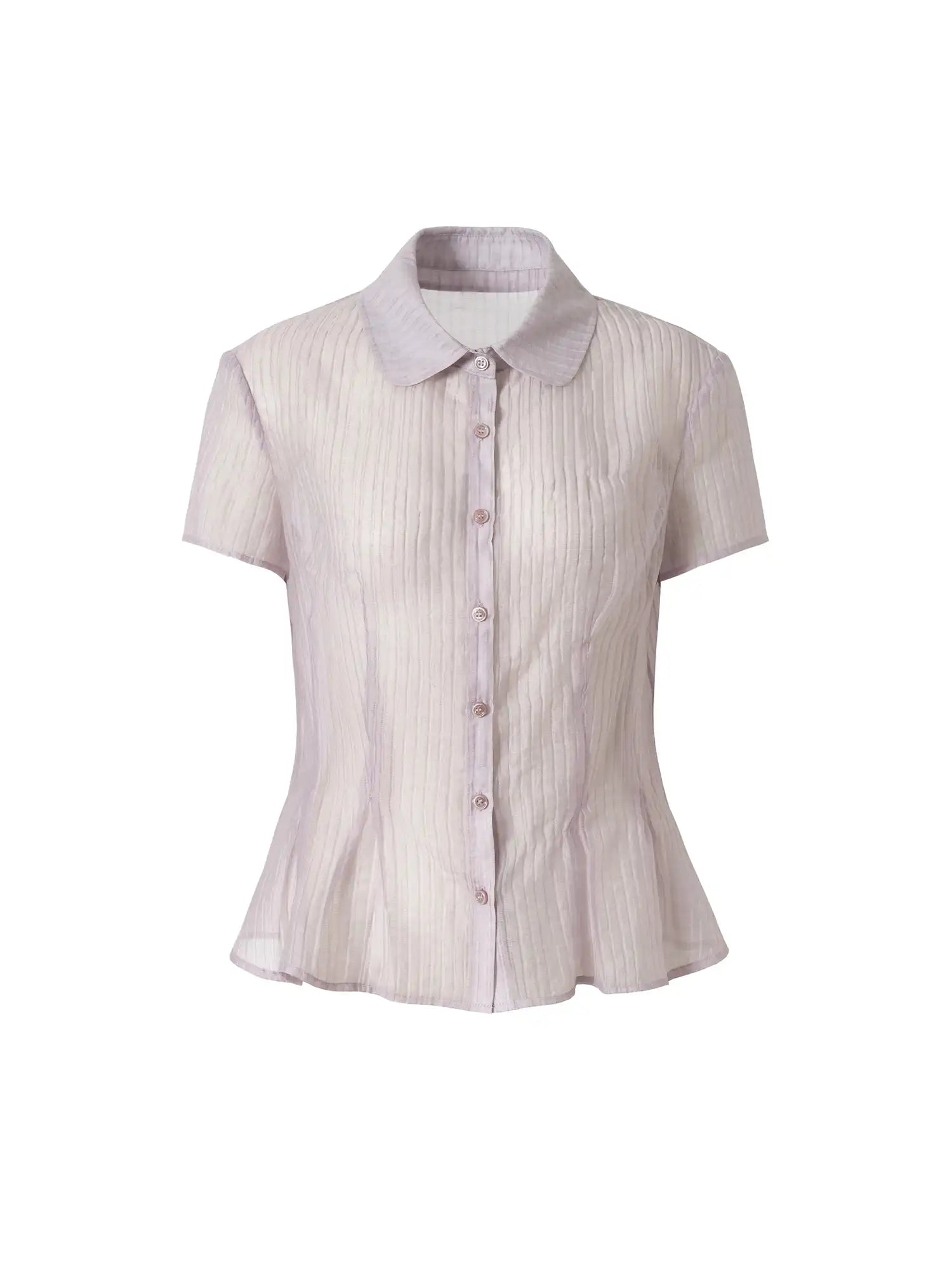 Muse Naps Peter Pan Collar Sheer Peplum Shirt Top | Canton Collective