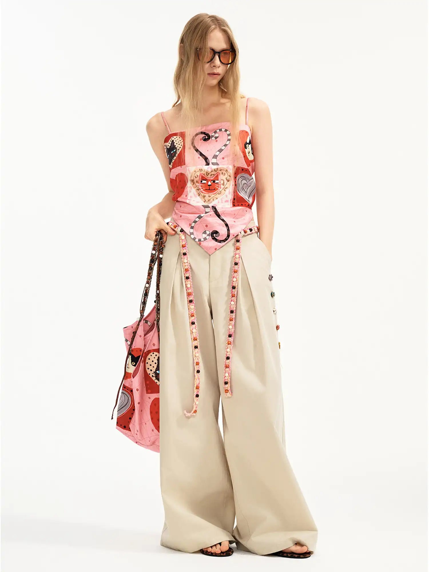 Outtheblue Pink Heart Cat Satin Camisole | Canton Collective