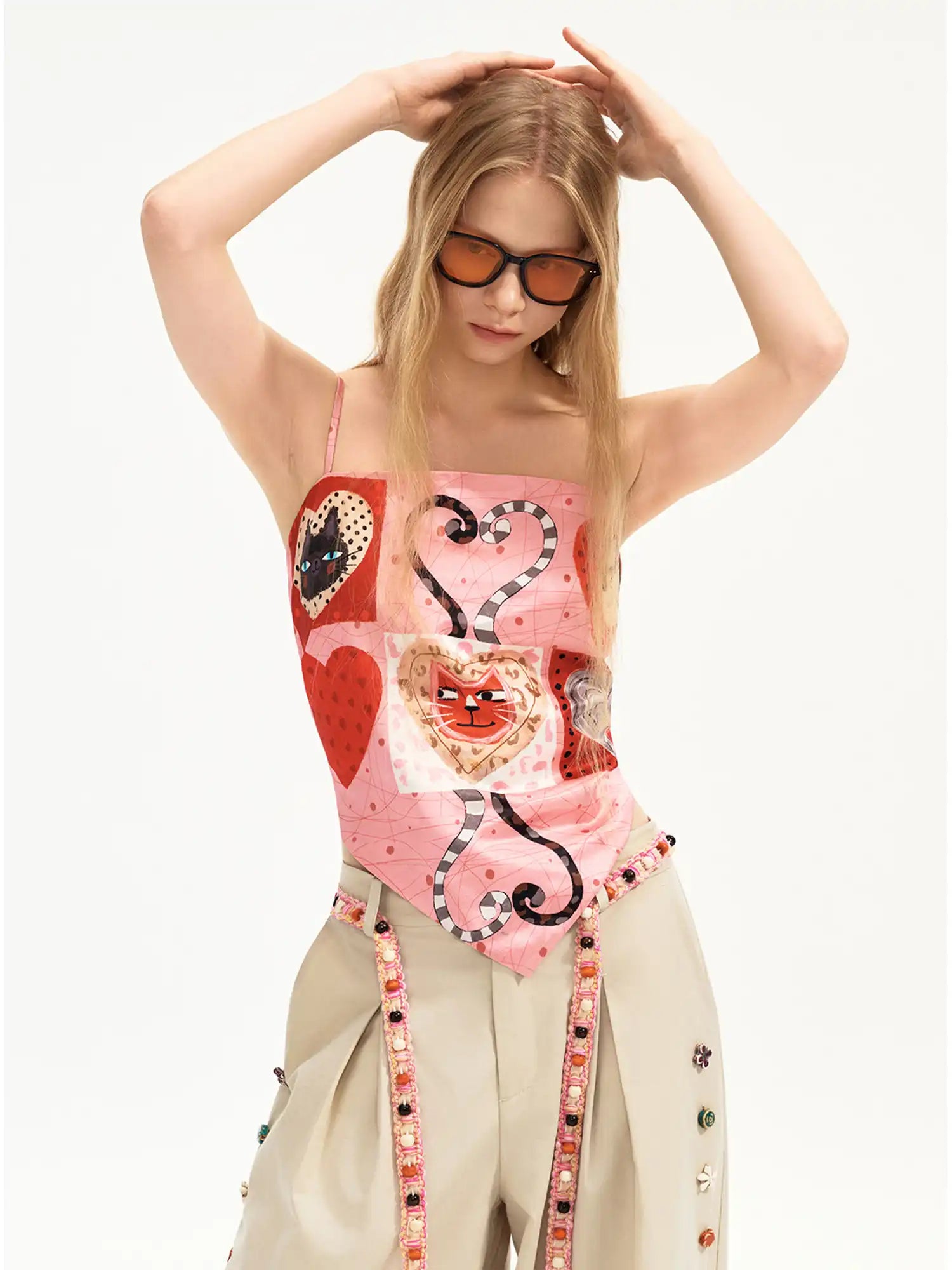 Outtheblue Pink Heart Cat Satin Camisole | Canton Collective