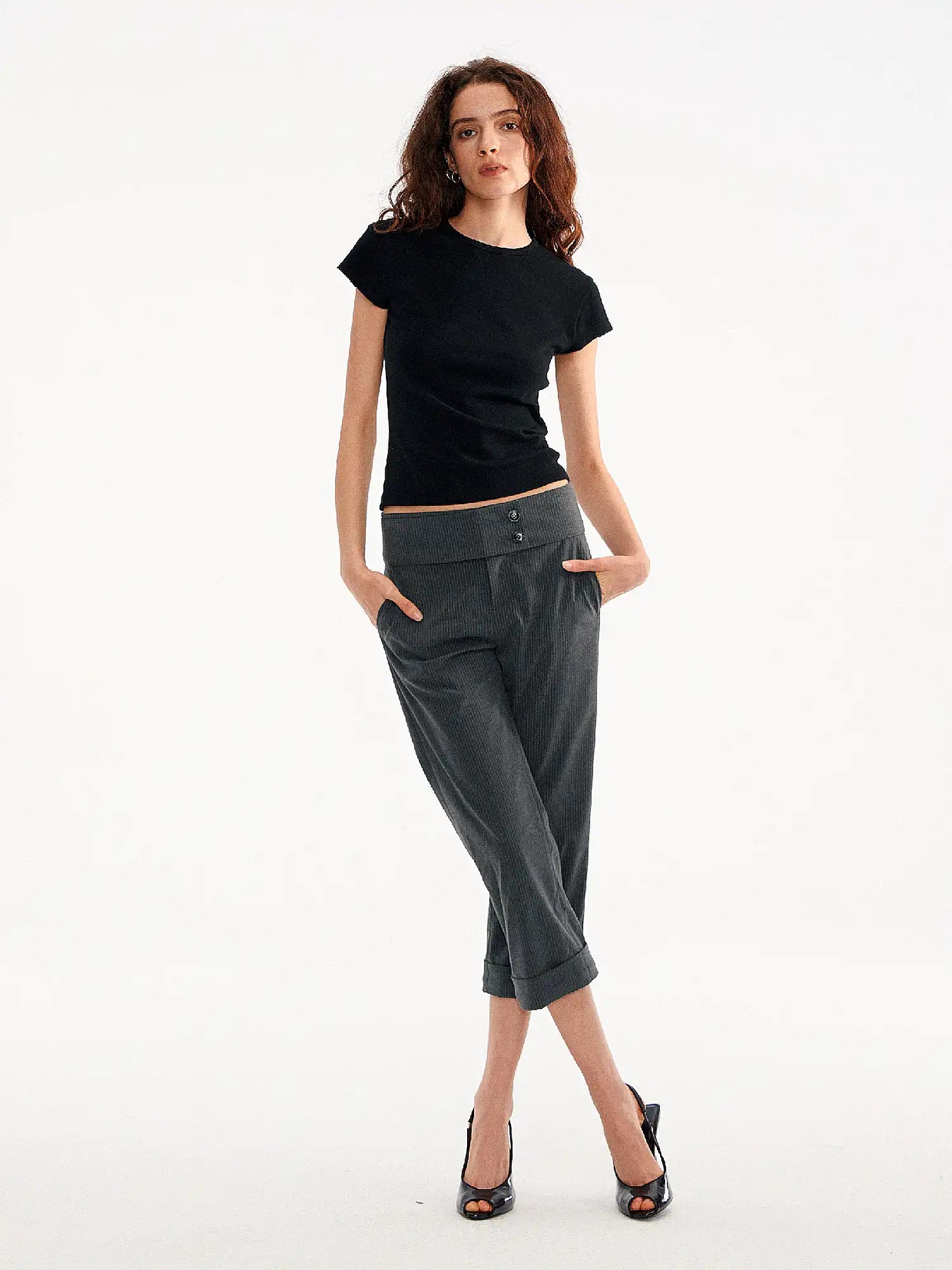 Muse Naps Pinstripe Wide Leg Capri Suit Trousers Pants | Canton Collective