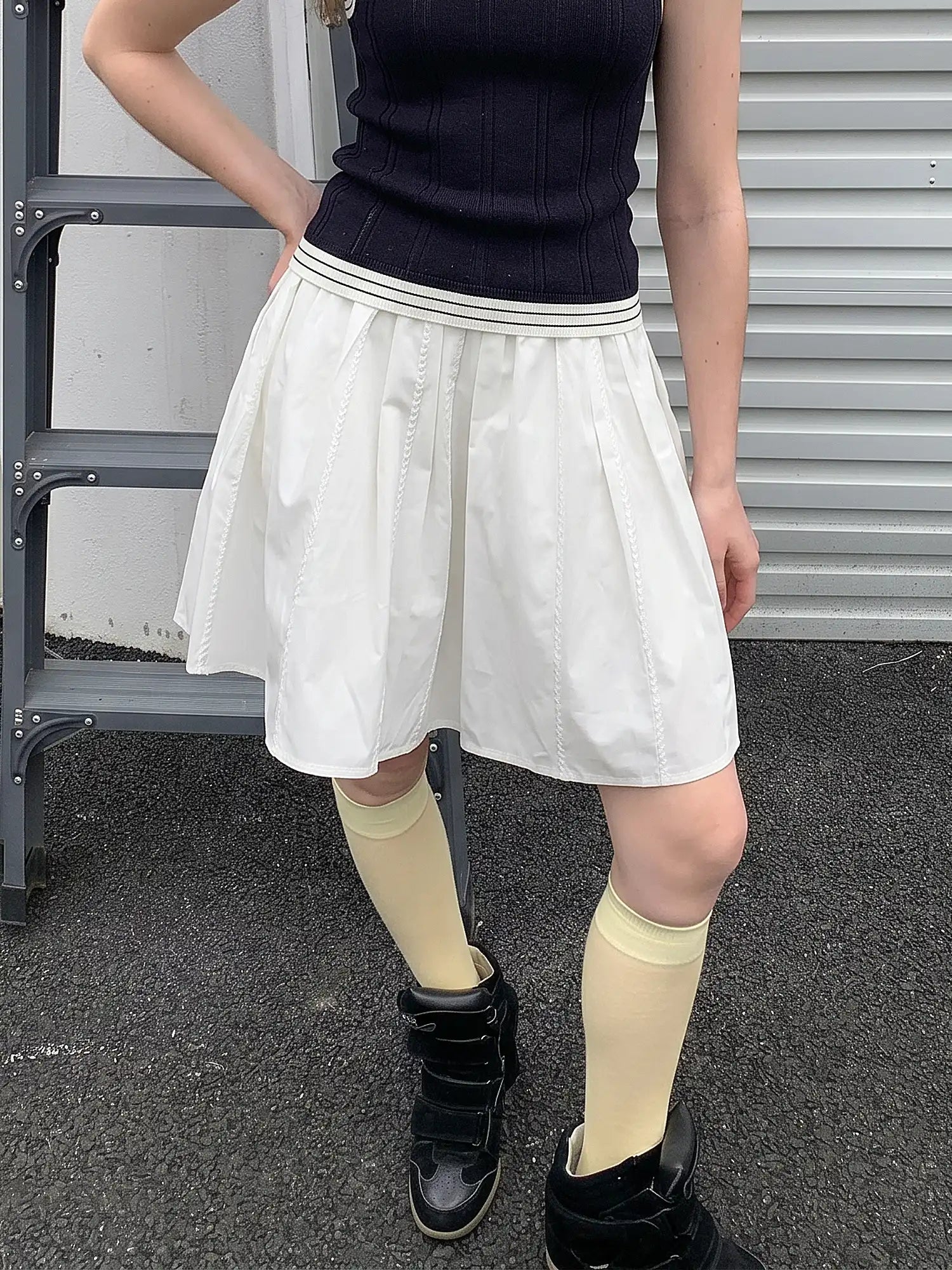 CantonCollective Design Pintuck Cotton High-Waist Midi Skirt | Canton Collective