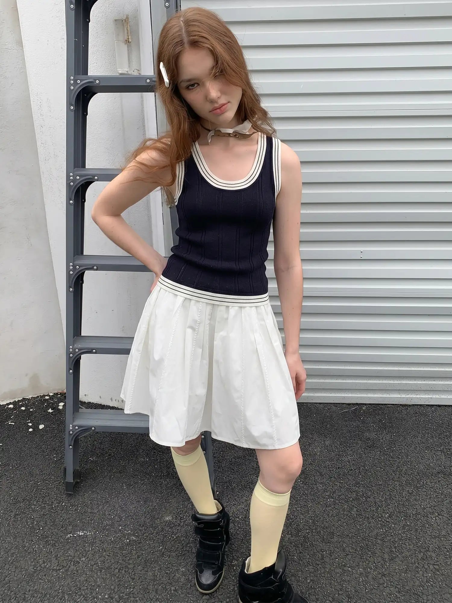 CantonCollective Design Pintuck Cotton High-Waist Midi Skirt | Canton Collective