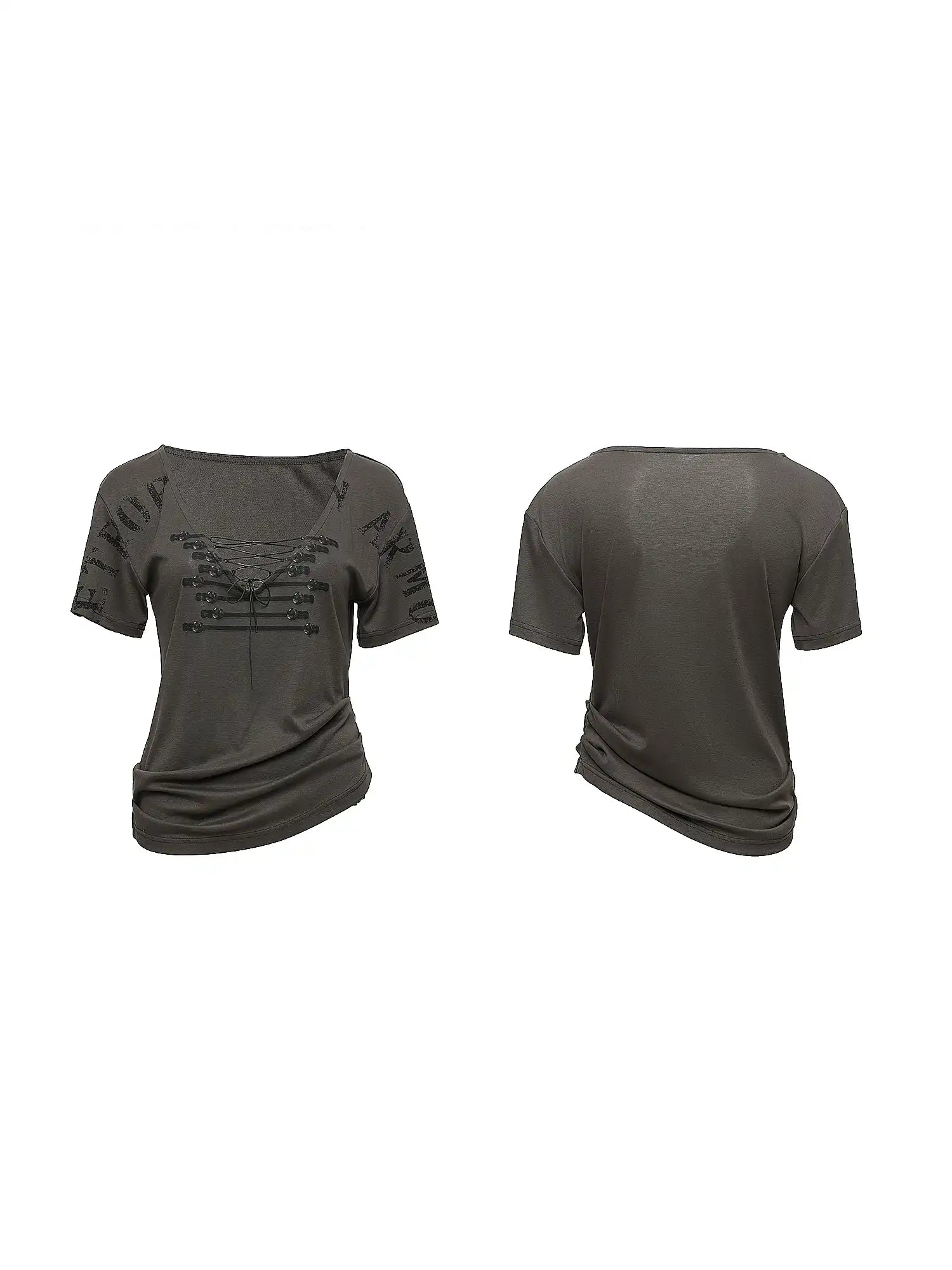 2th Desire Pirate-Core V-Neck Tee With Faux Double-Breasted Lace-Up Detail | Canton Collective