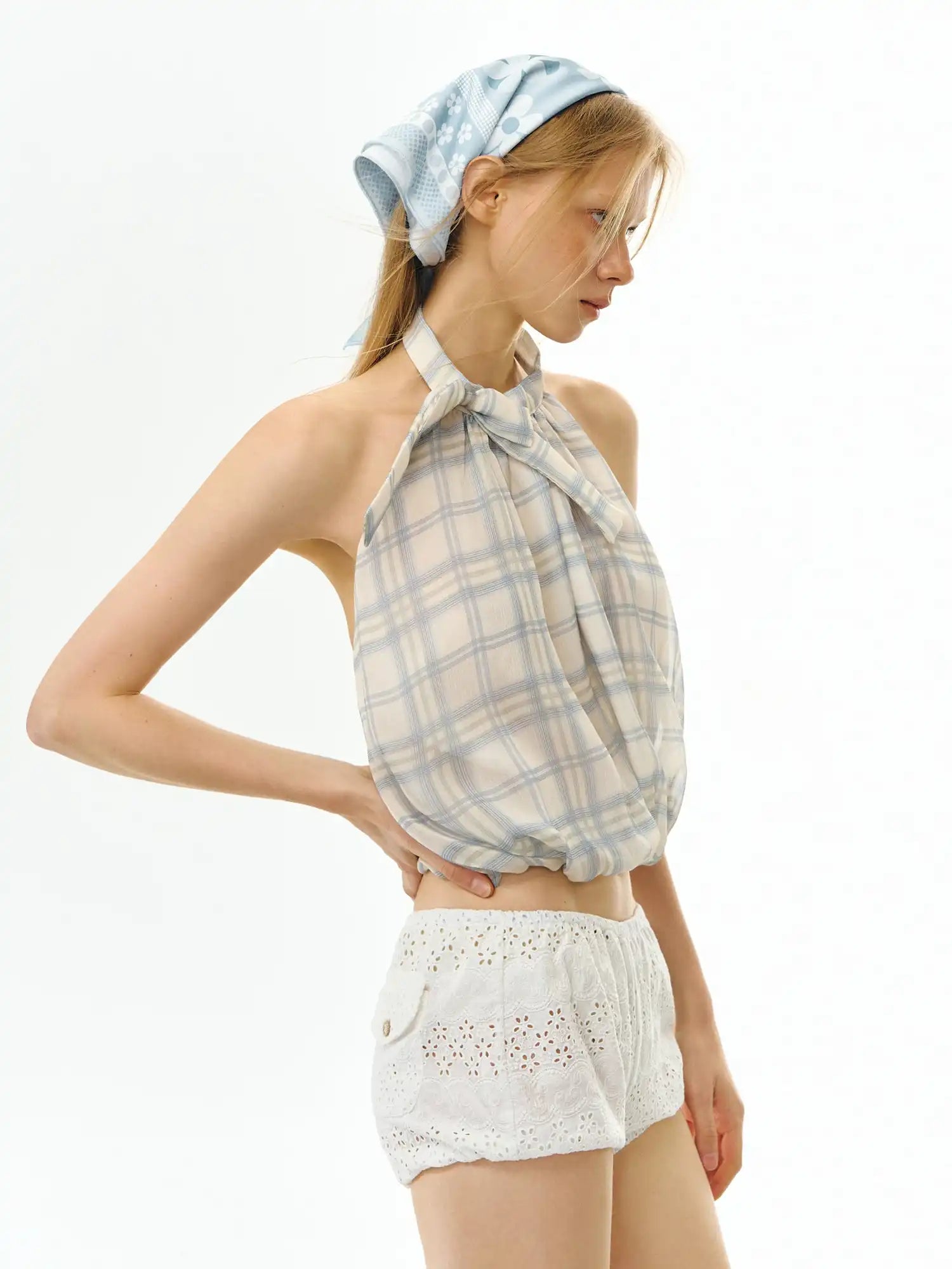 Deleteex Plaid Bubble Hem Halter Top | Canton Collective