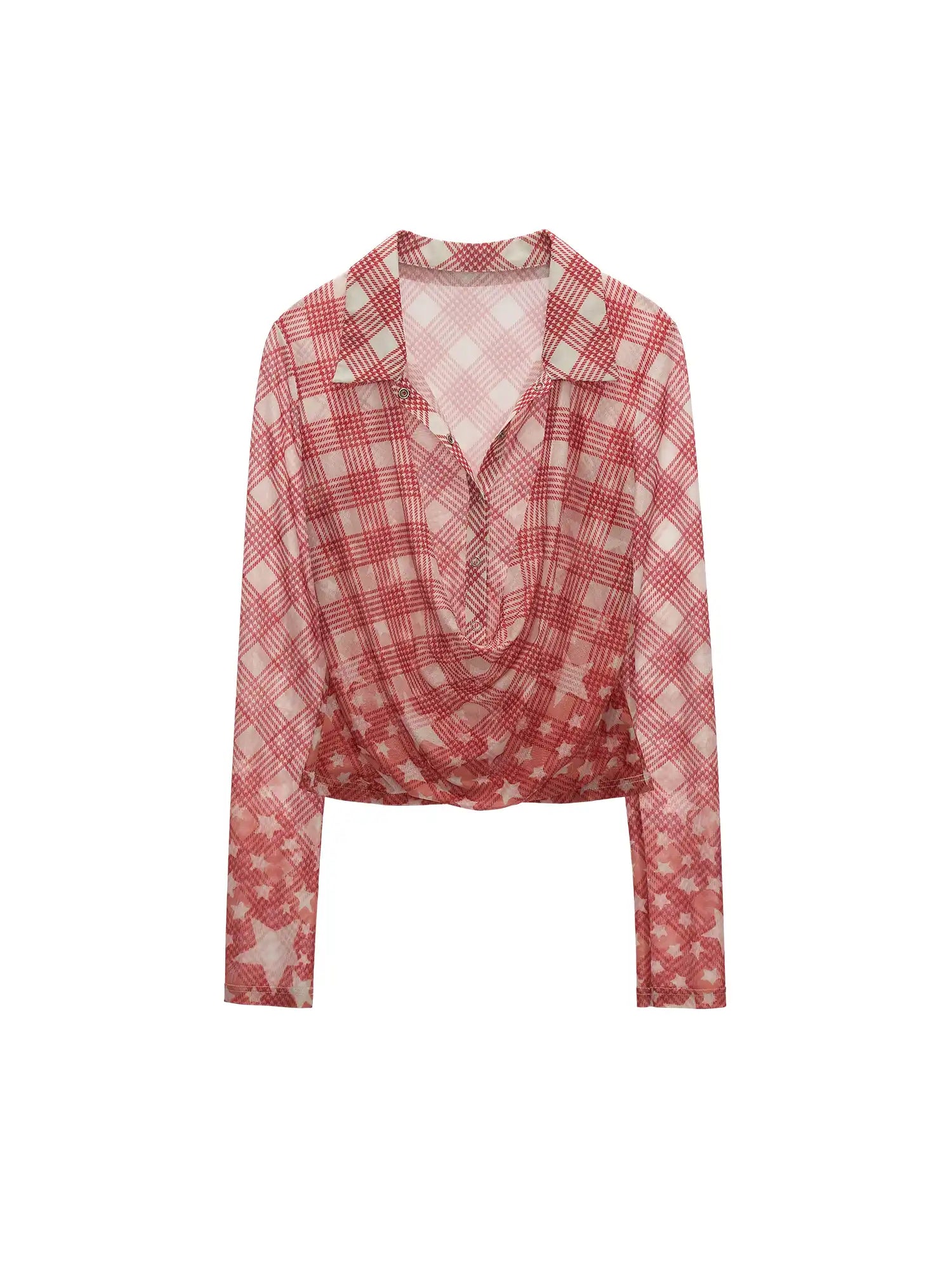 MAMC Plaid Draped Deep Cowl Neck Top | Canton Collective