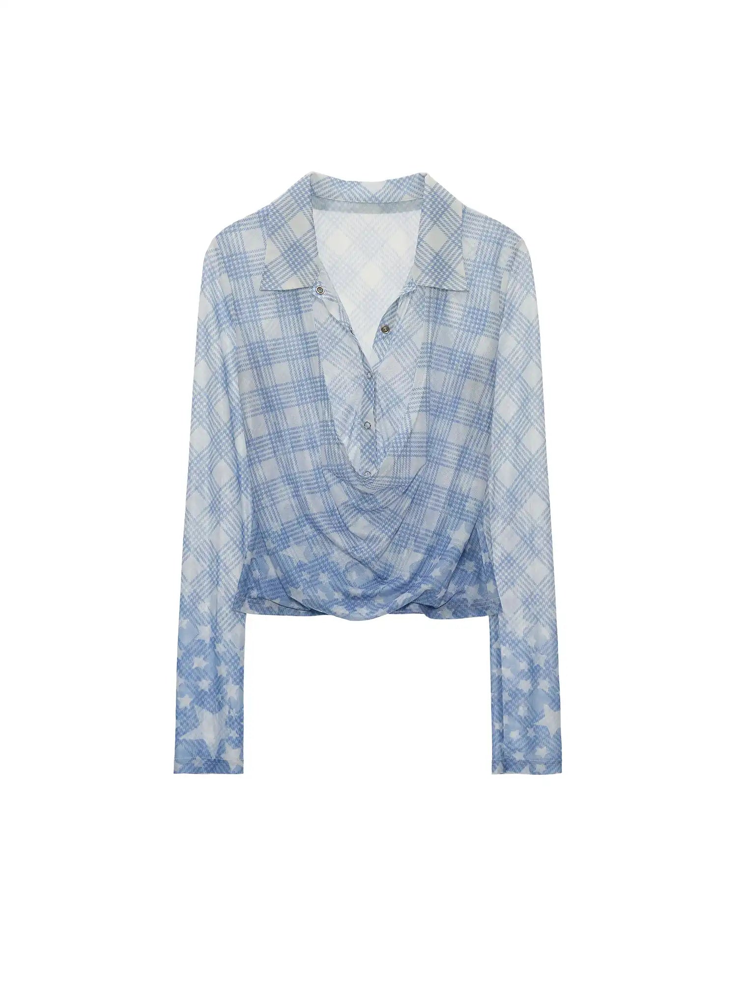 MAMC Plaid Draped Deep Cowl Neck Top | Canton Collective
