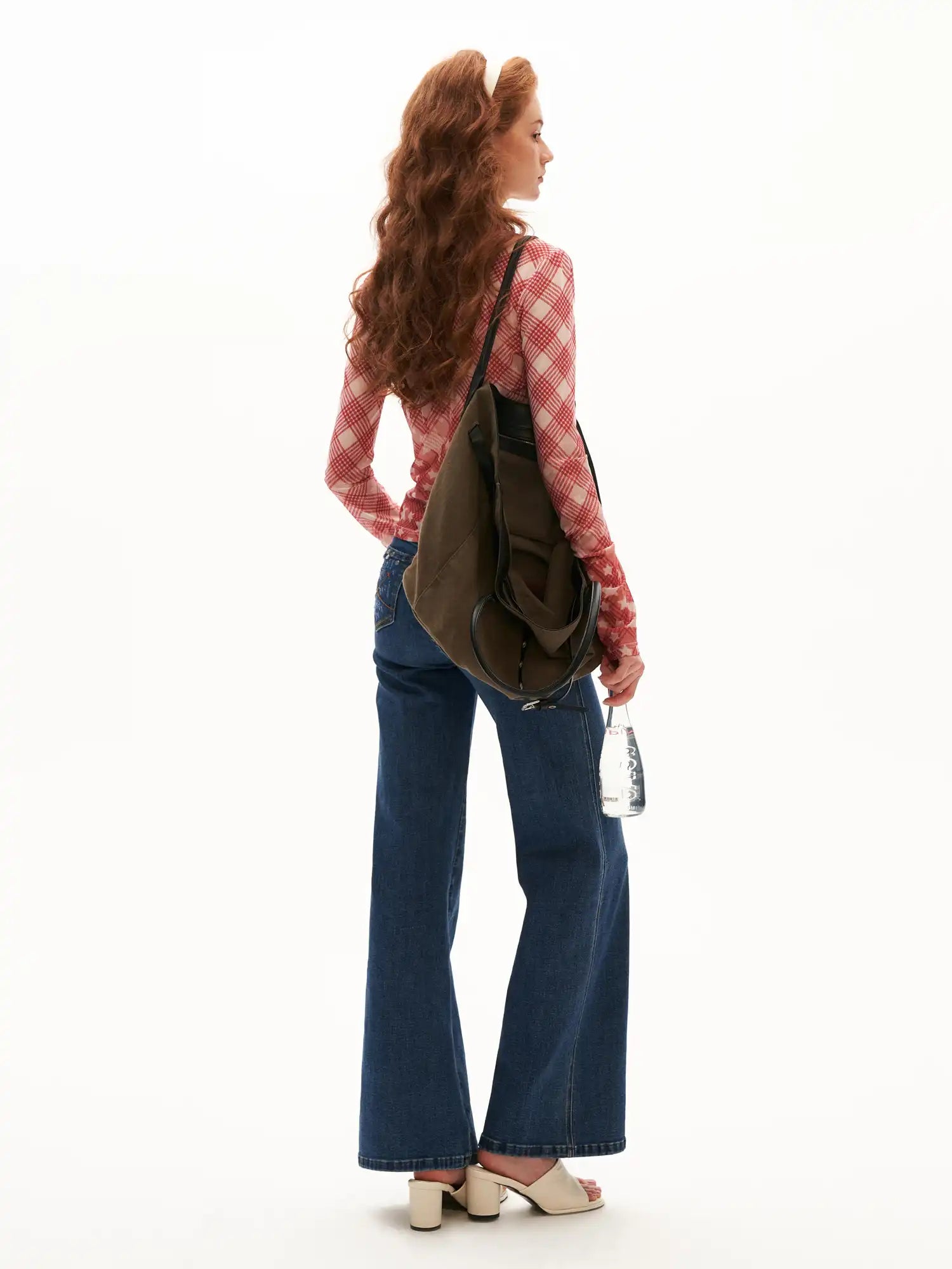 MAMC Plaid Draped Deep Cowl Neck Top | Canton Collective