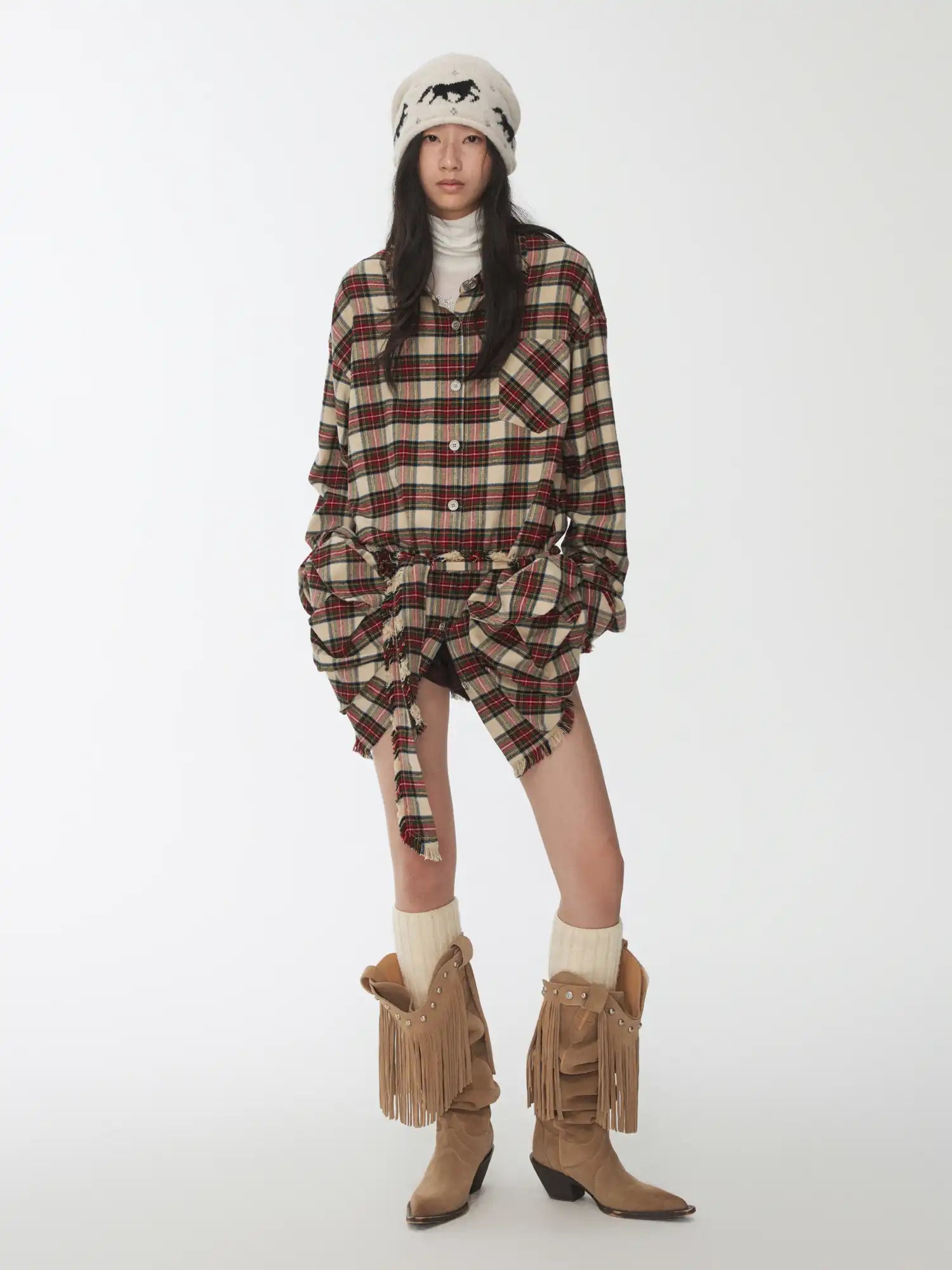 1Jinn Studio Plaid Frayed Shirt Dress | Canton Collective
