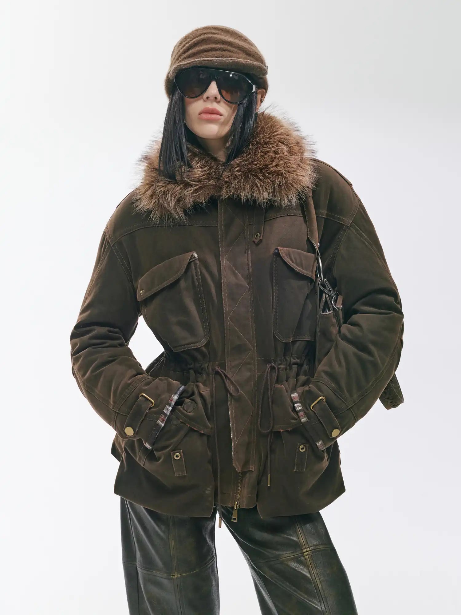 2th Desire Plaid Patchwork Multi-Pocket Down Jacket | Canton Collective