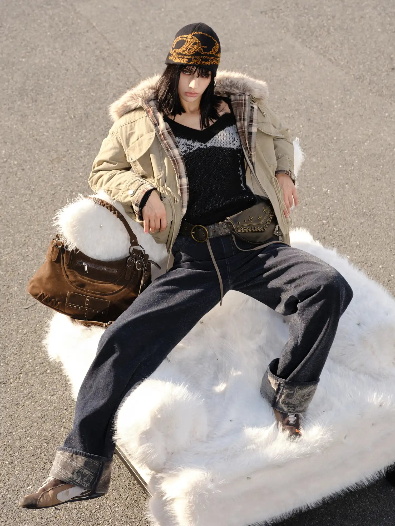 2th Desire Plaid Patchwork Multi-Pocket Down Jacket | Canton Collective