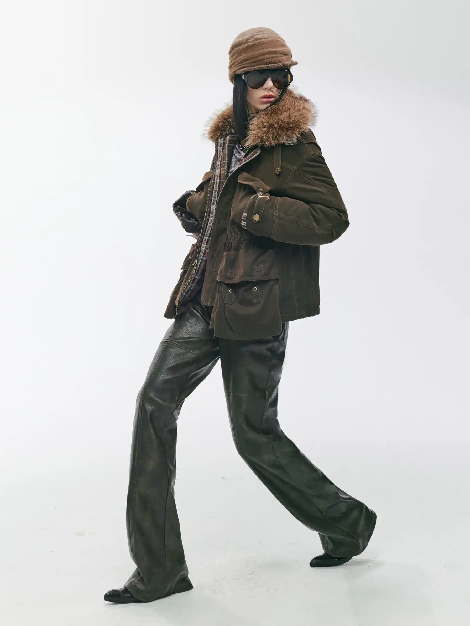 2th Desire Plaid Patchwork Multi-Pocket Down Jacket | Canton Collective