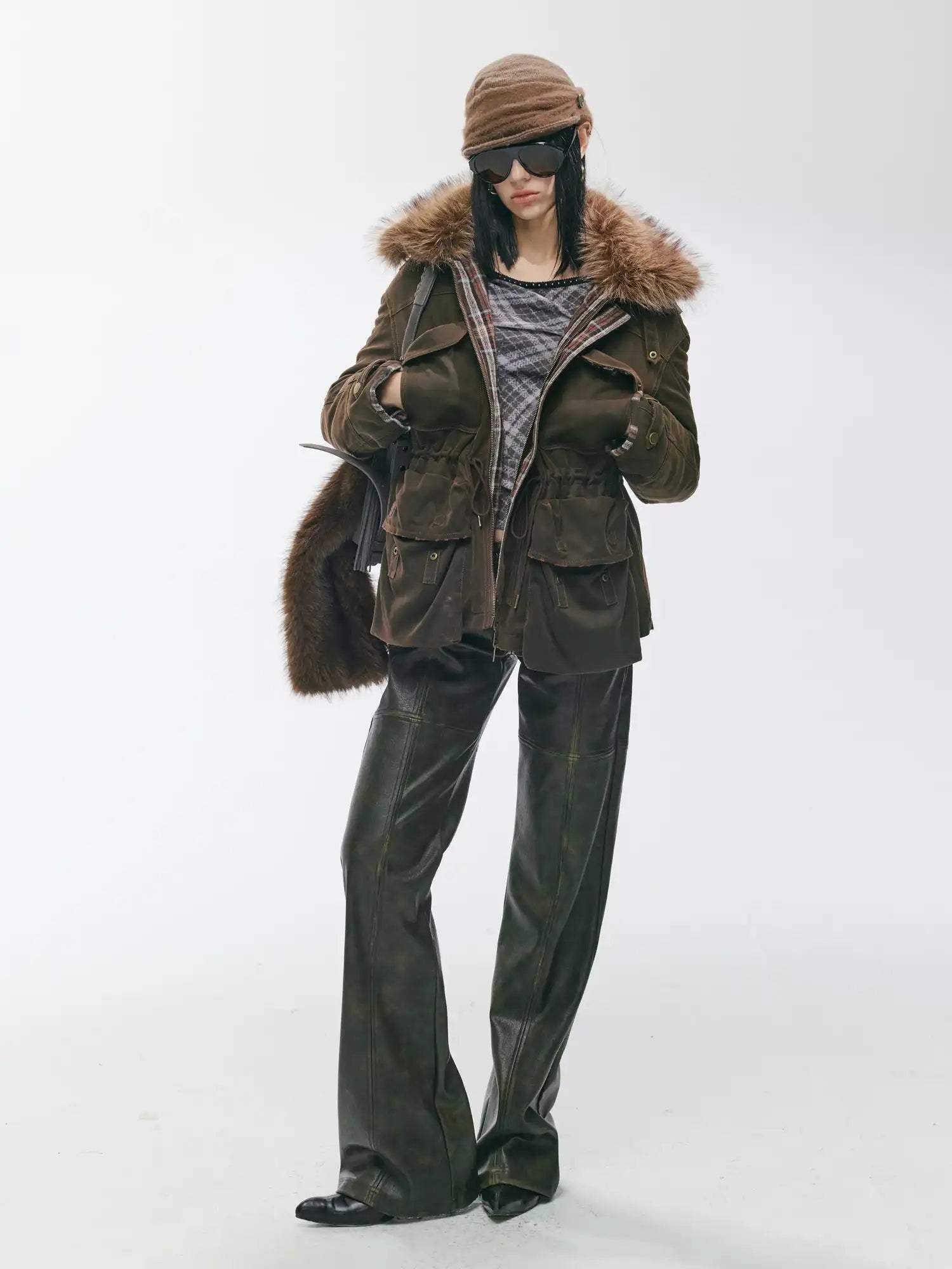 2th Desire Plaid Patchwork Multi-Pocket Down Jacket | Canton Collective