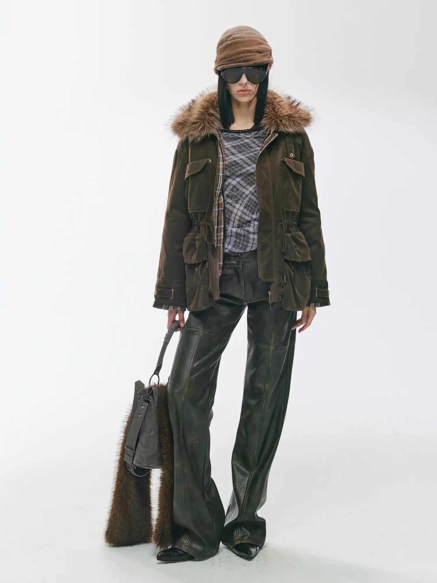 2th Desire Plaid Patchwork Multi-Pocket Down Jacket | Canton Collective